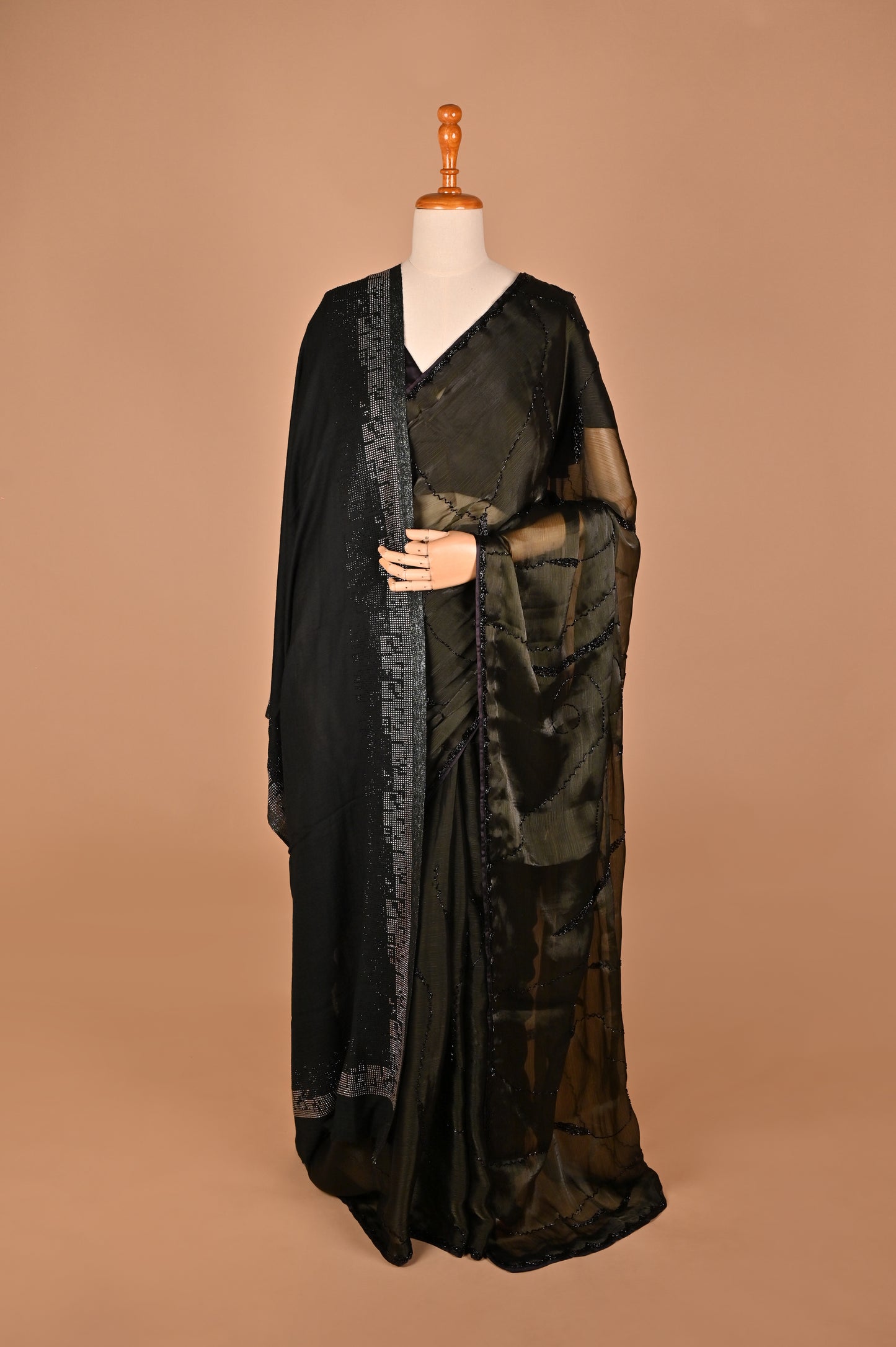 Dark Olive Green Designer Saree with Kardana Work