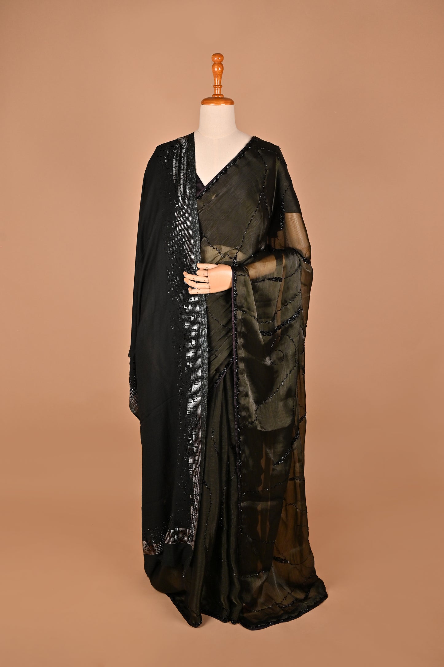 Dark Olive Green Designer Saree with Kardana Work