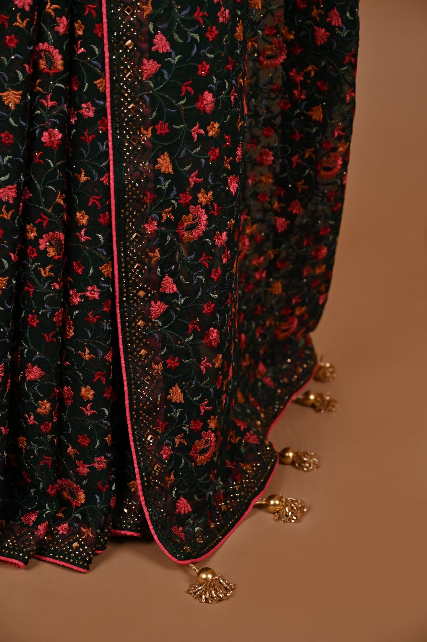 Emerald Enchantment Georgette Saree with Kashmiri Embroidery