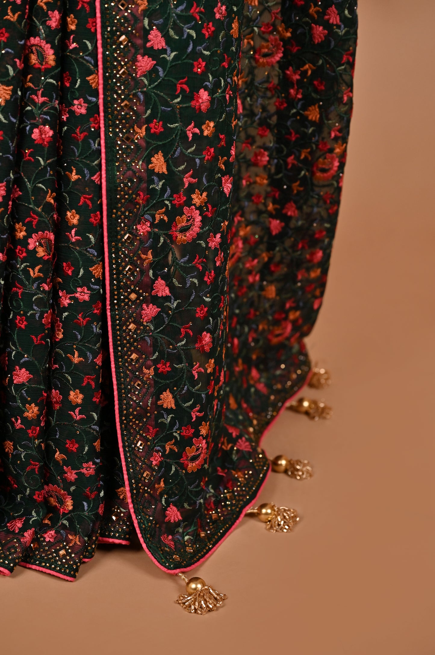 Emerald Enchantment Georgette Saree with Kashmiri Embroidery