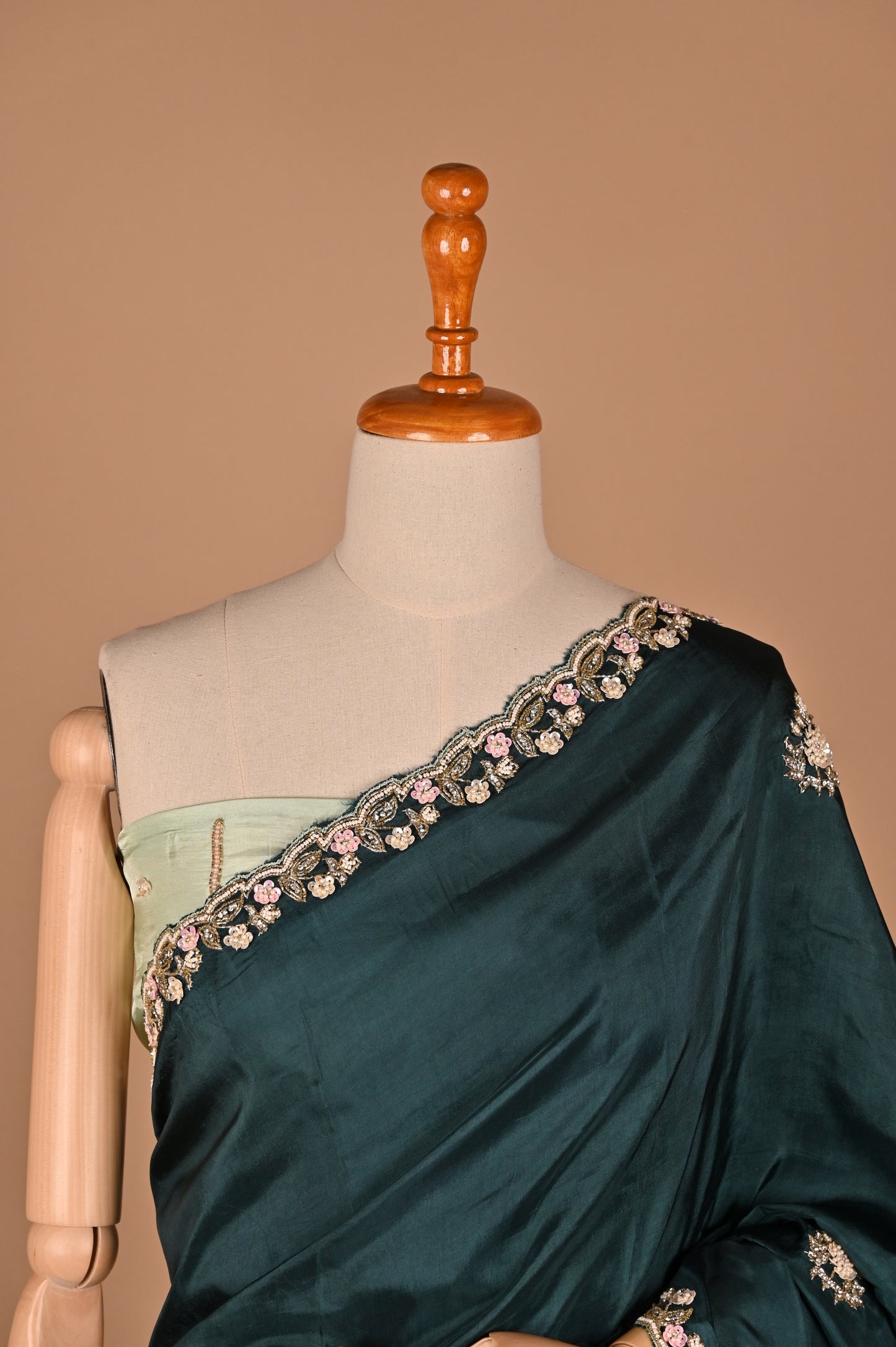 Teal Blue Elegance: Handcrafted Organza Saree