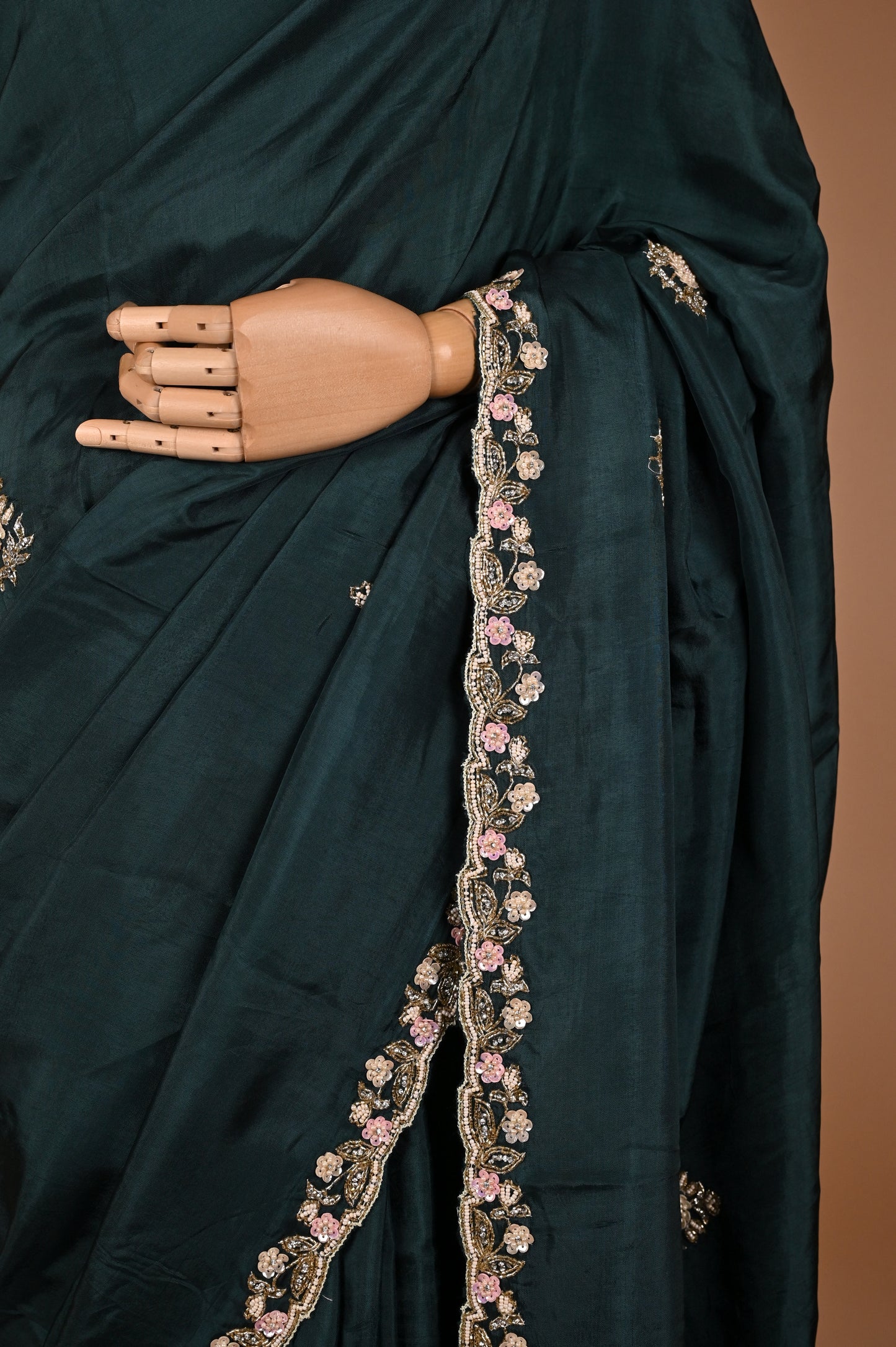 Teal Blue Elegance: Handcrafted Organza Saree