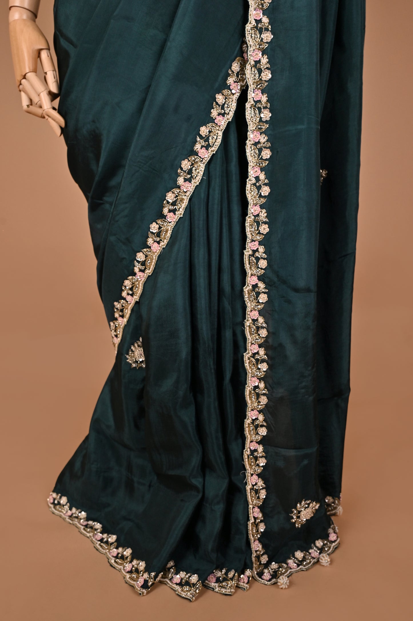 Teal Blue Elegance: Handcrafted Organza Saree