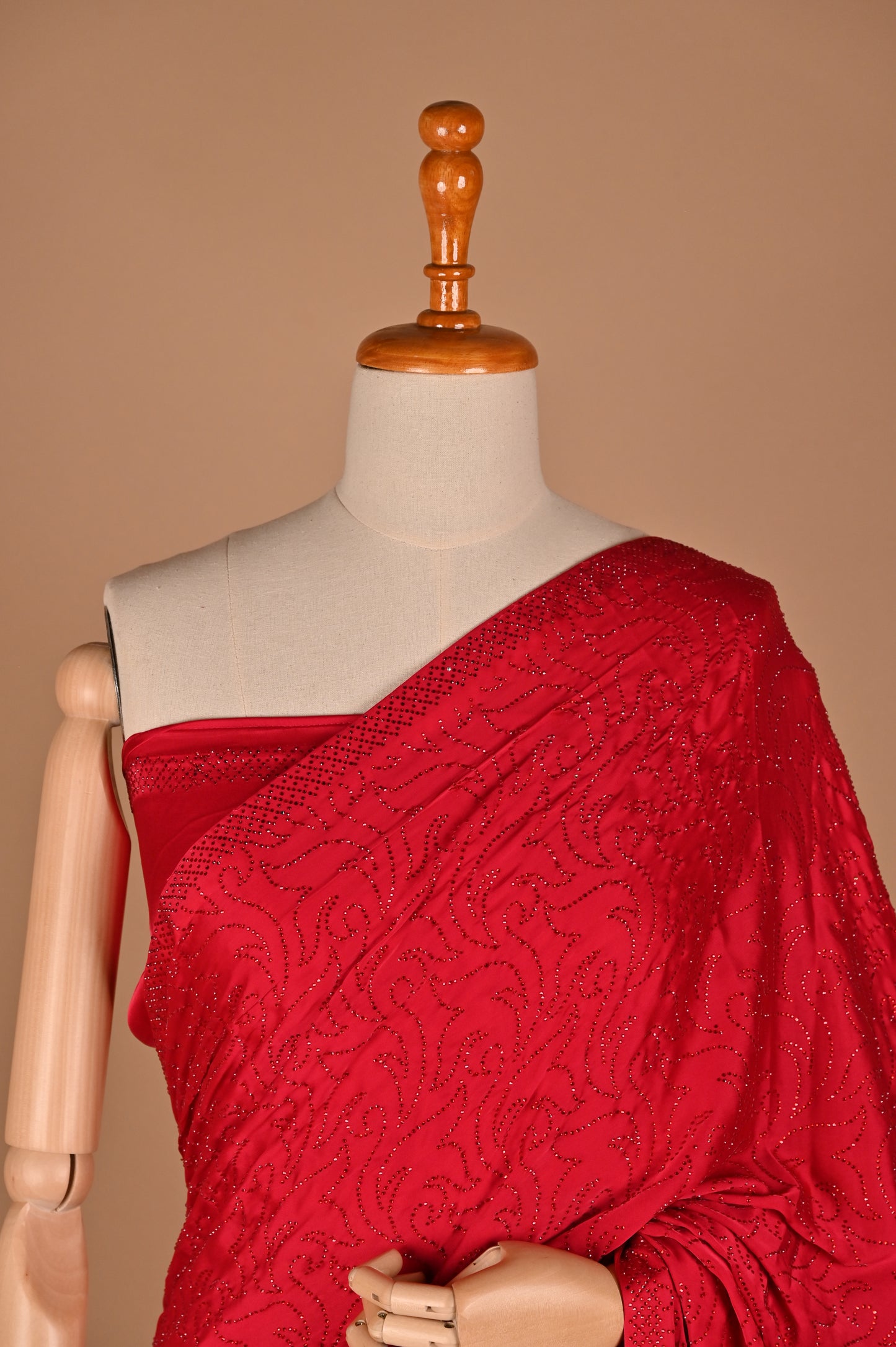 Radiant Red Pink Satin Saree with Stonework