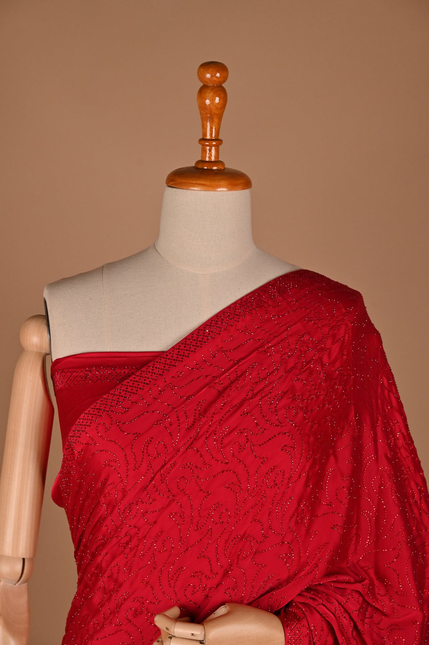 Radiant Red Pink Satin Saree with Stonework