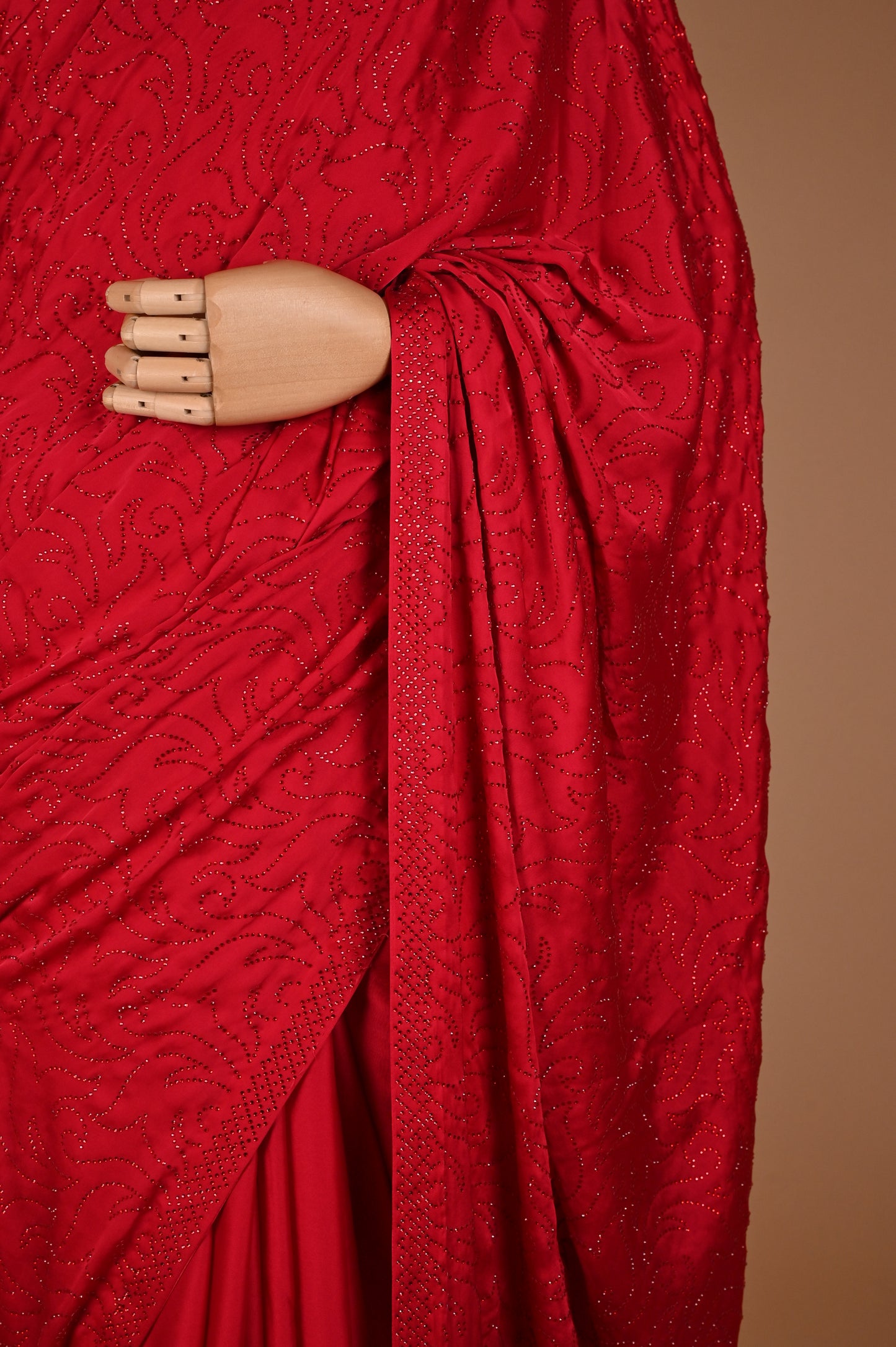 Radiant Red Pink Satin Saree with Stonework