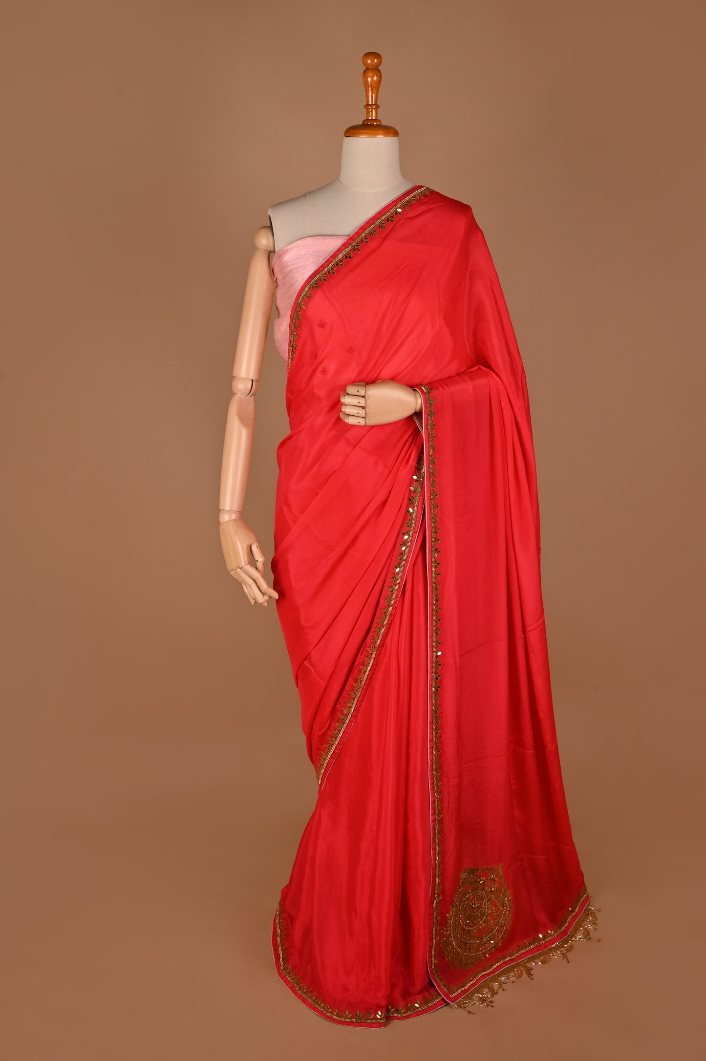 Majestic Red Crepe Silk Saree with Zardozi Embroidery