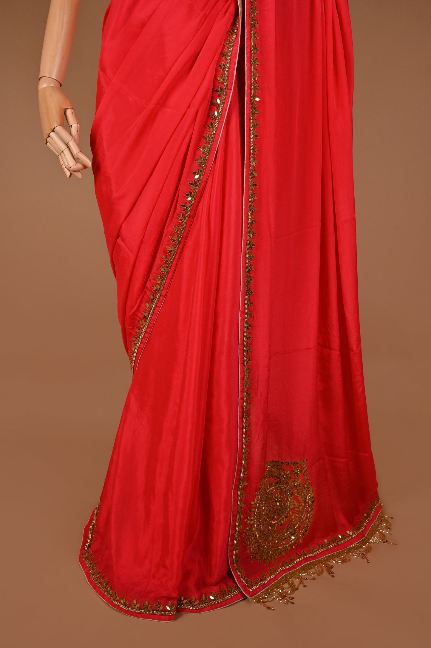 Majestic Red Crepe Silk Saree with Zardozi Embroidery