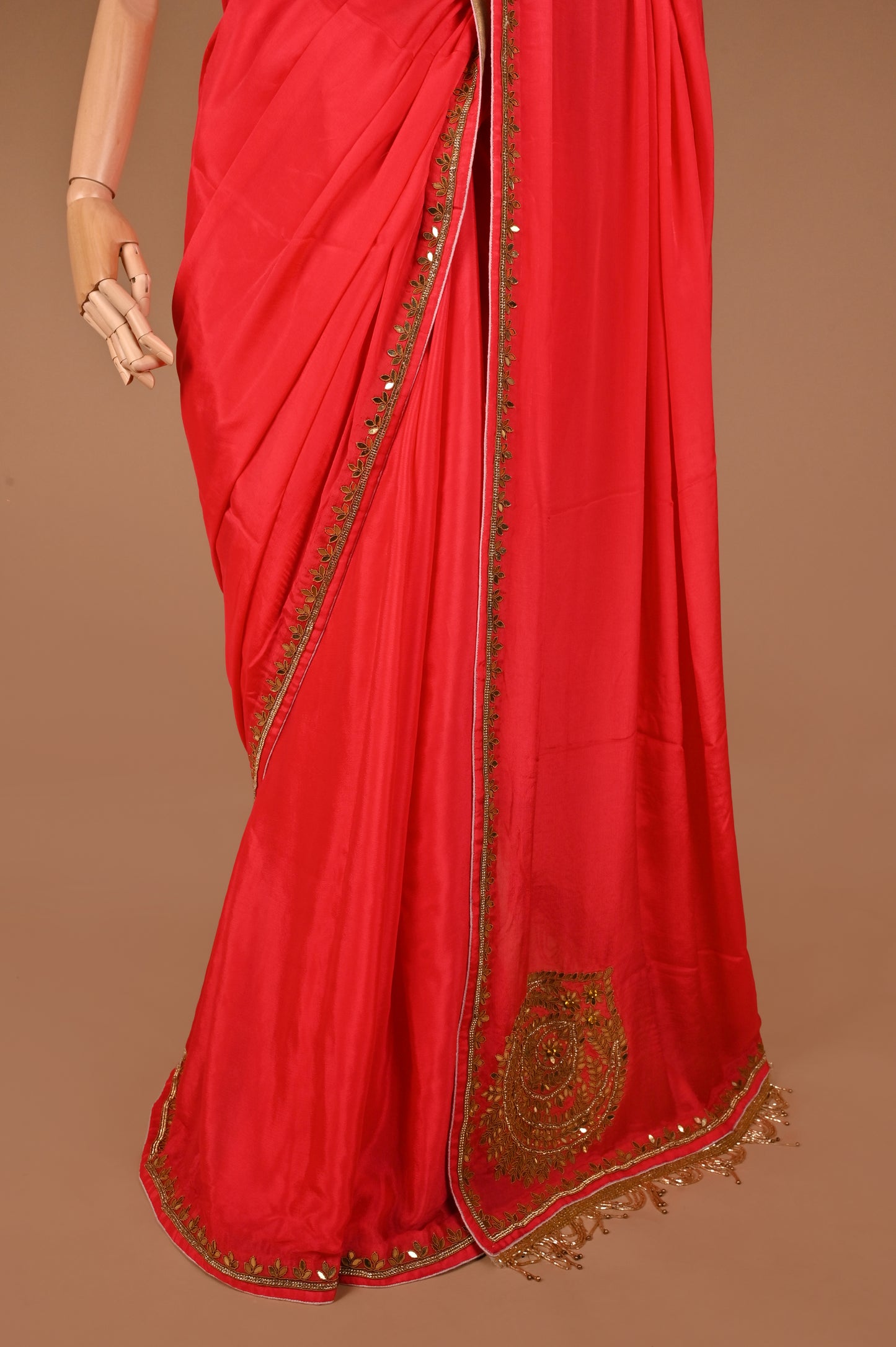 Majestic Red Crepe Silk Saree with Zardozi Embroidery