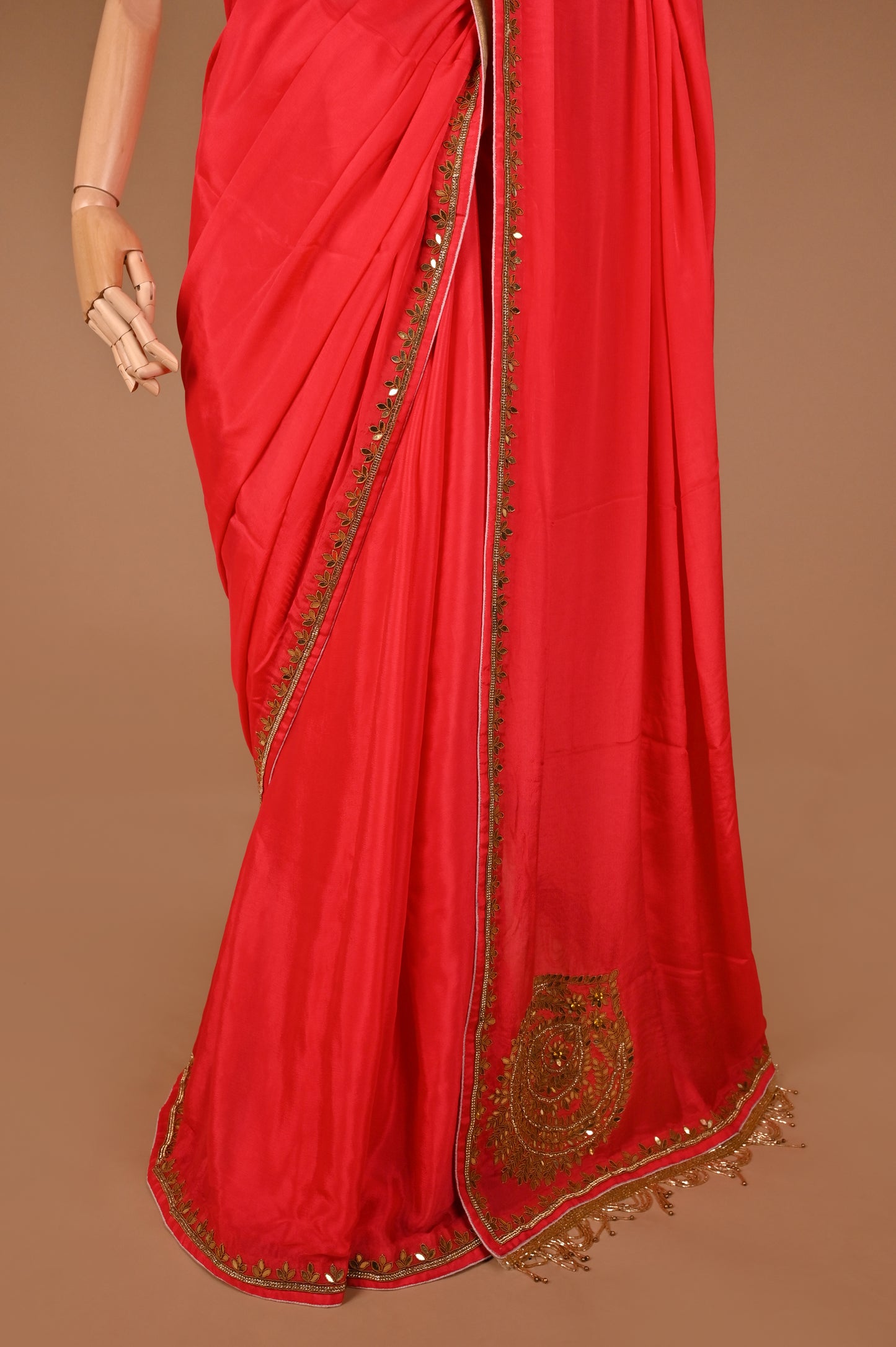 Majestic Red Crepe Silk Saree with Zardozi Embroidery