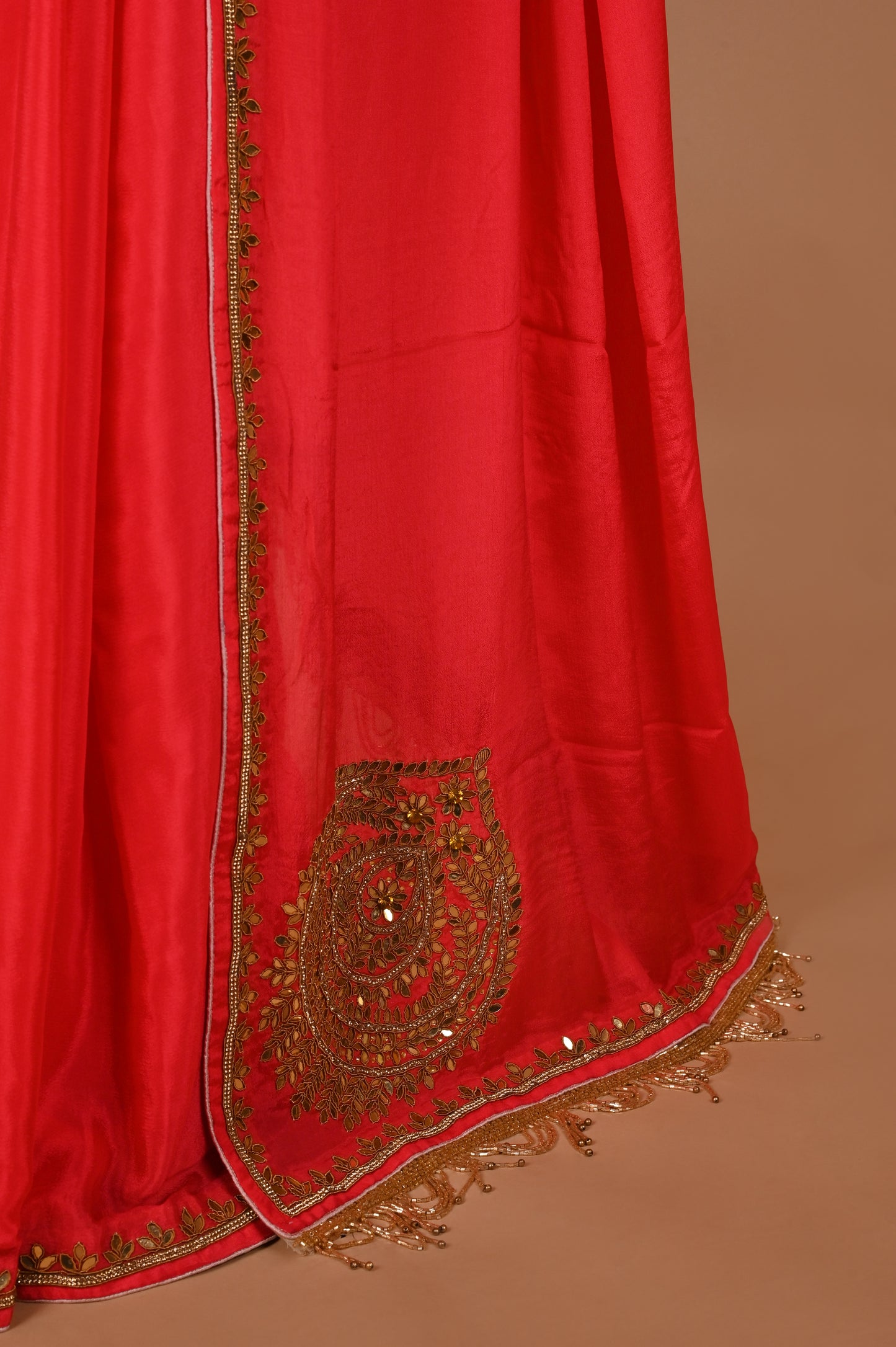 Majestic Red Crepe Silk Saree with Zardozi Embroidery