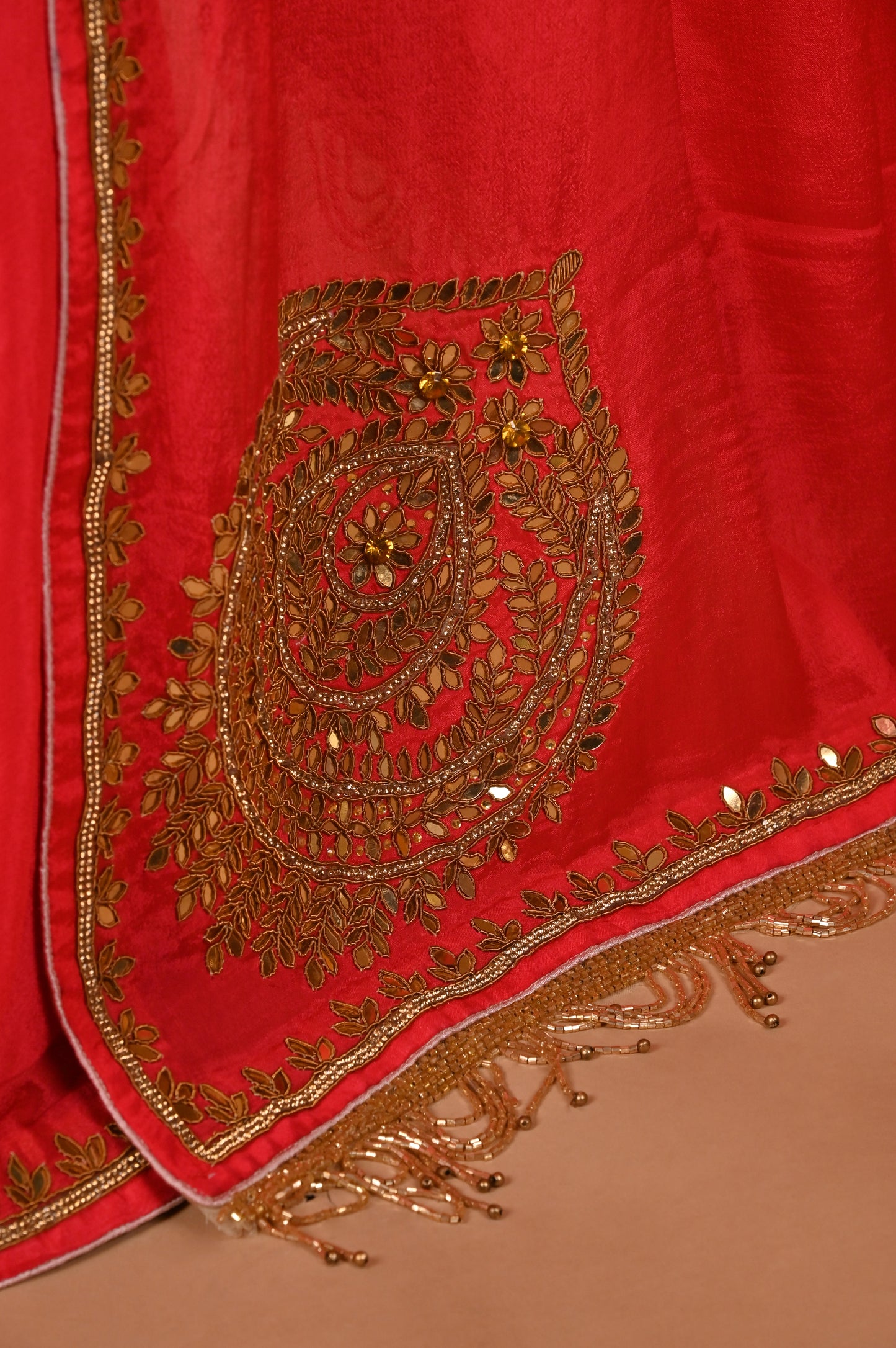 Majestic Red Crepe Silk Saree with Zardozi Embroidery