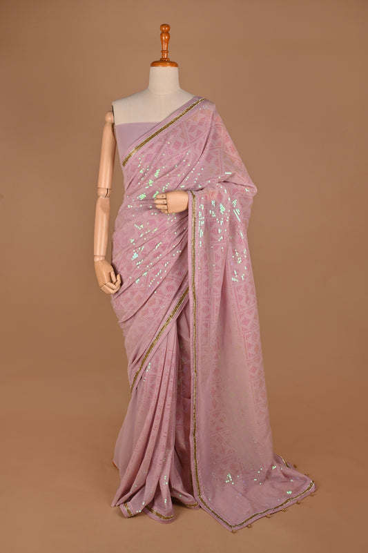 Pastel Pink Georgette Saree with Sequin Embellishments