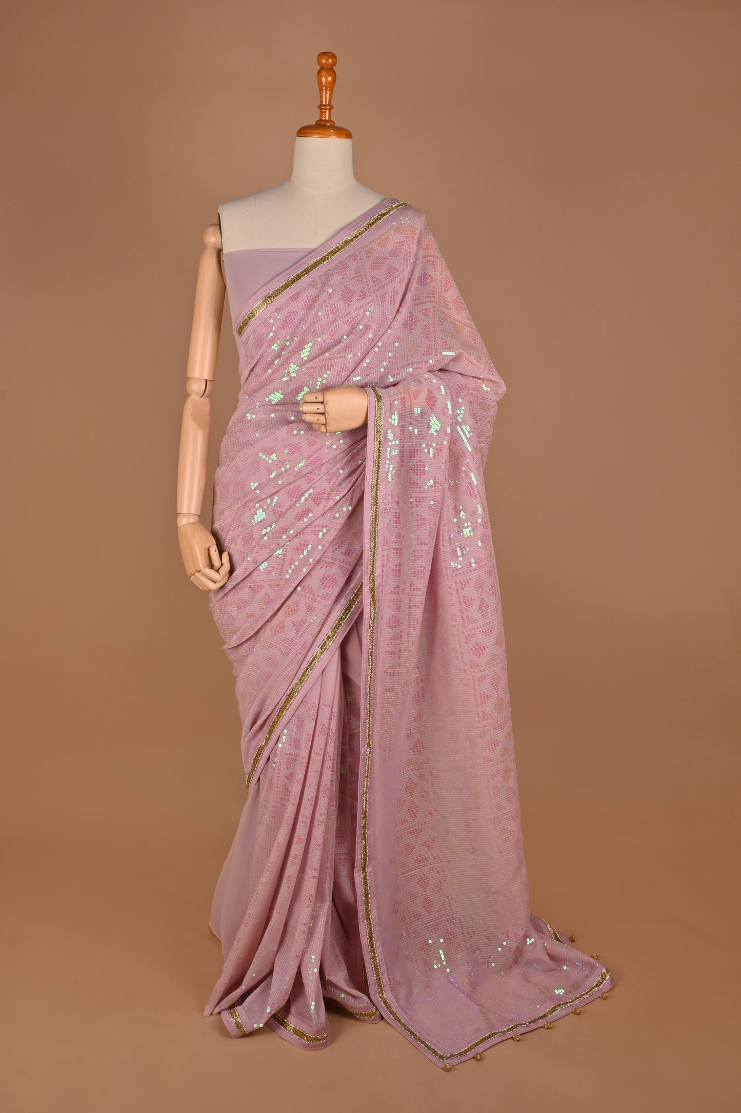 Pastel Pink Georgette Saree with Sequin Embellishments