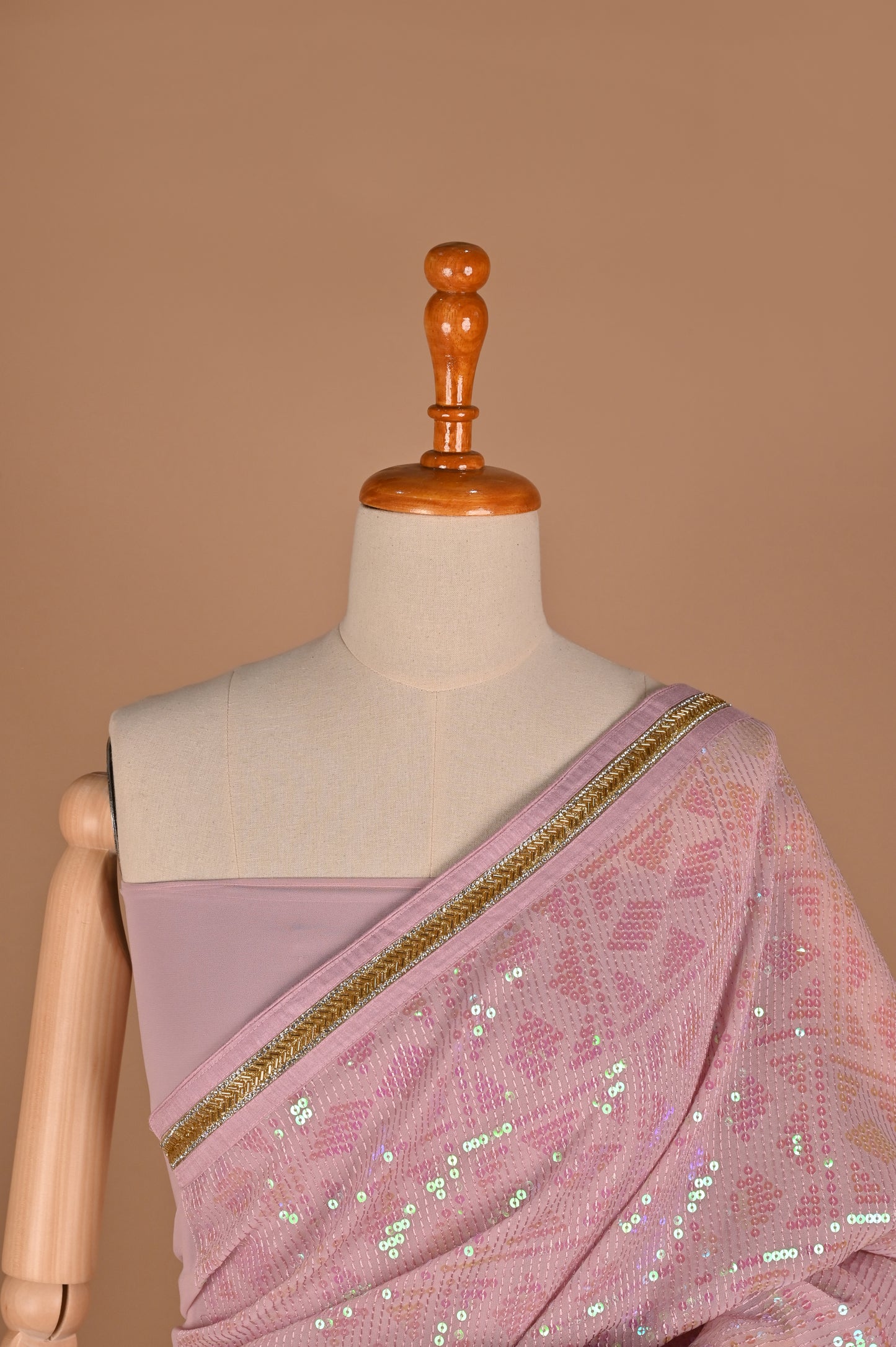 Pastel Pink Georgette Saree with Sequin Embellishments