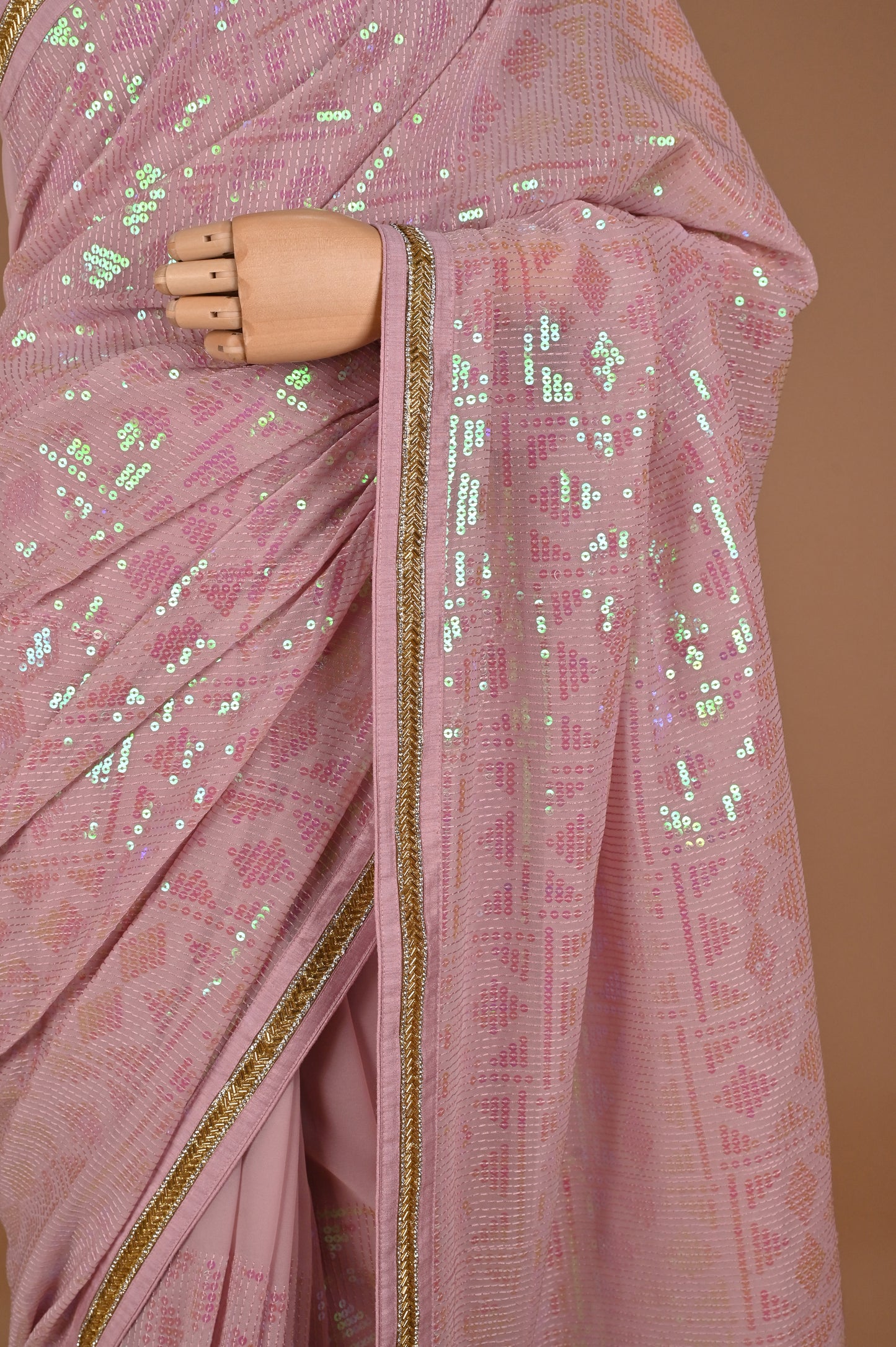 Pastel Pink Georgette Saree with Sequin Embellishments