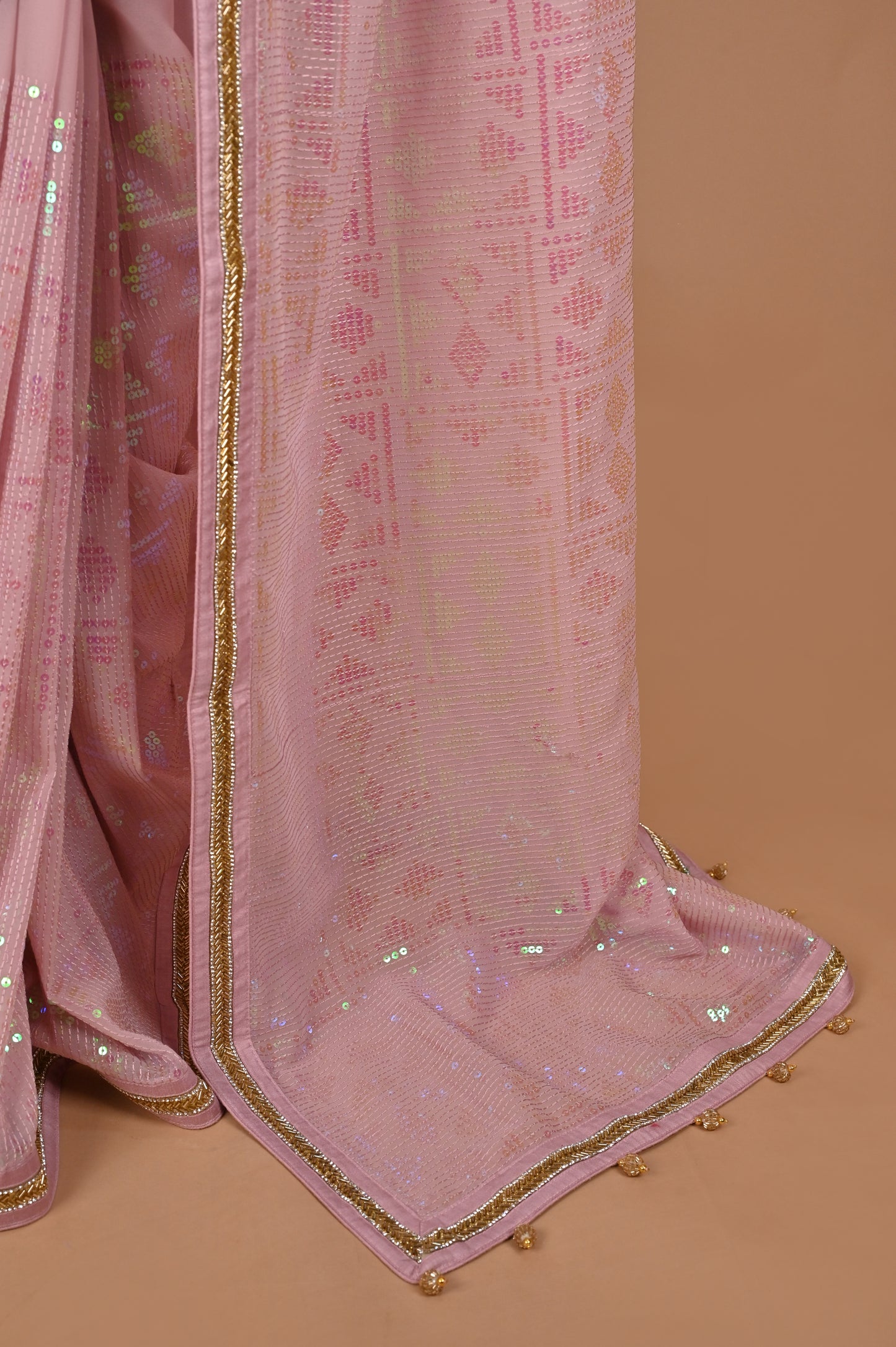 Pastel Pink Georgette Saree with Sequin Embellishments