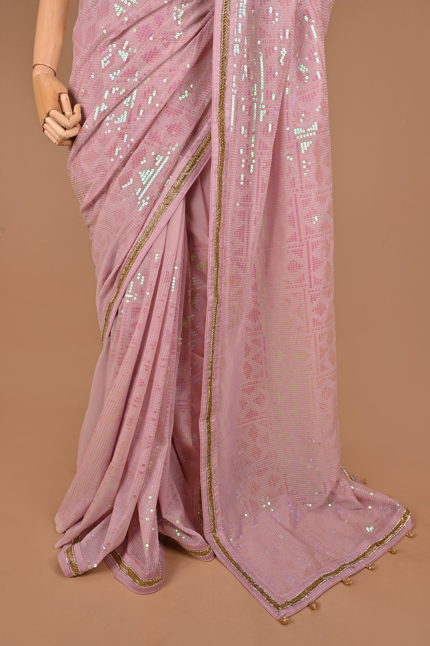 Pastel Pink Georgette Saree with Sequin Embellishments