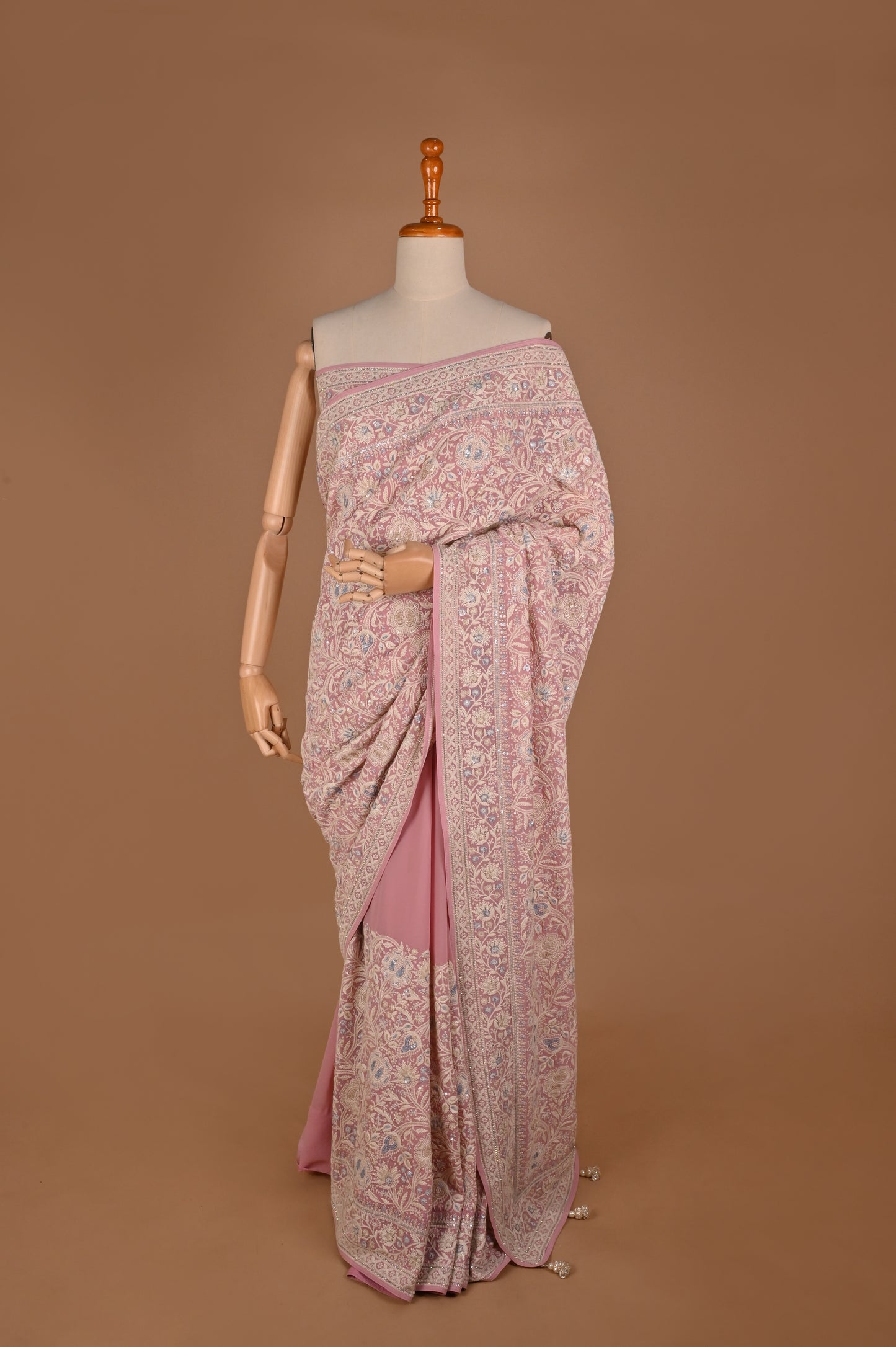 Pastel Pink Blossom Saree with Tassels