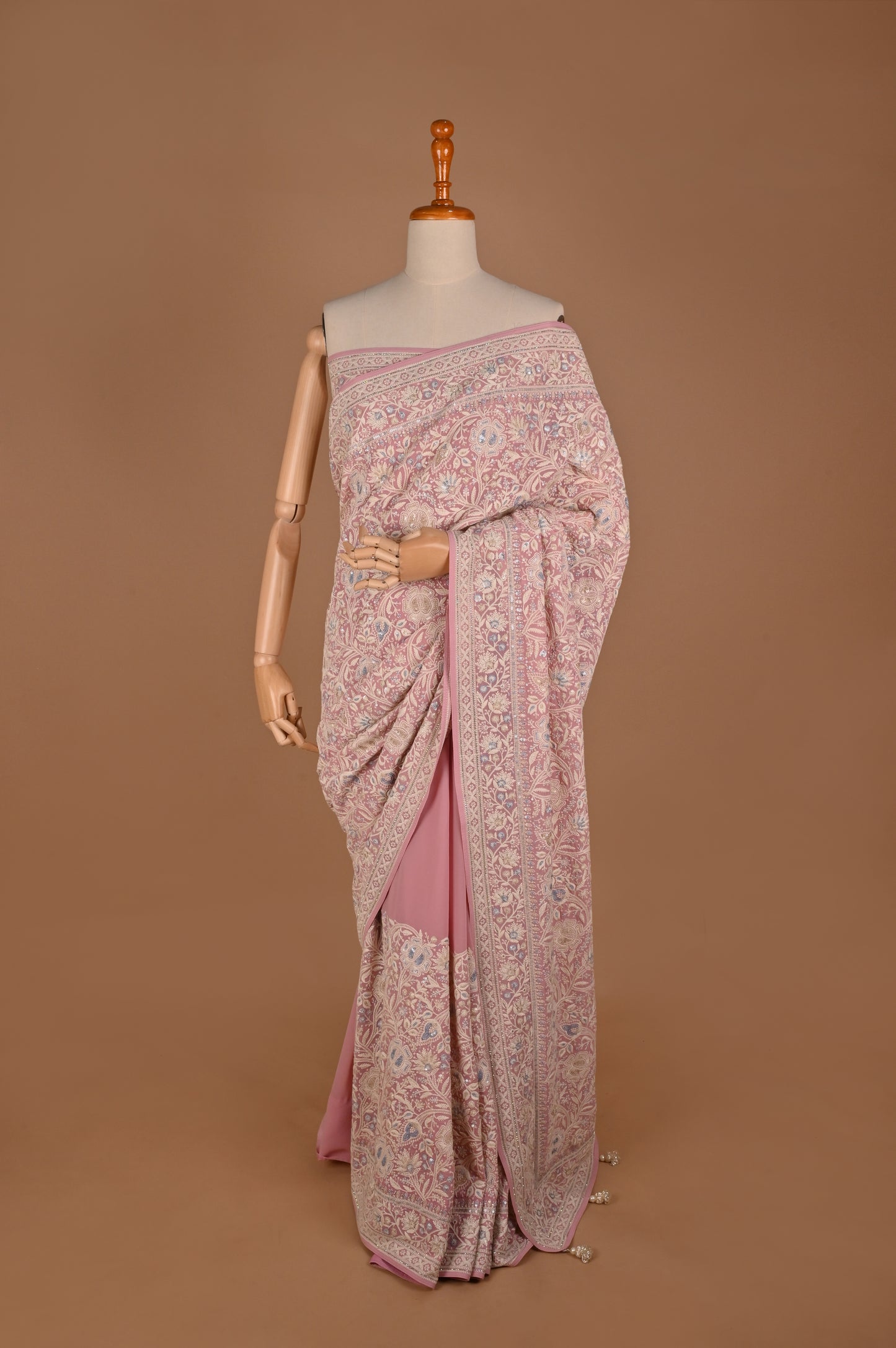 Pastel Pink Blossom Saree with Tassels