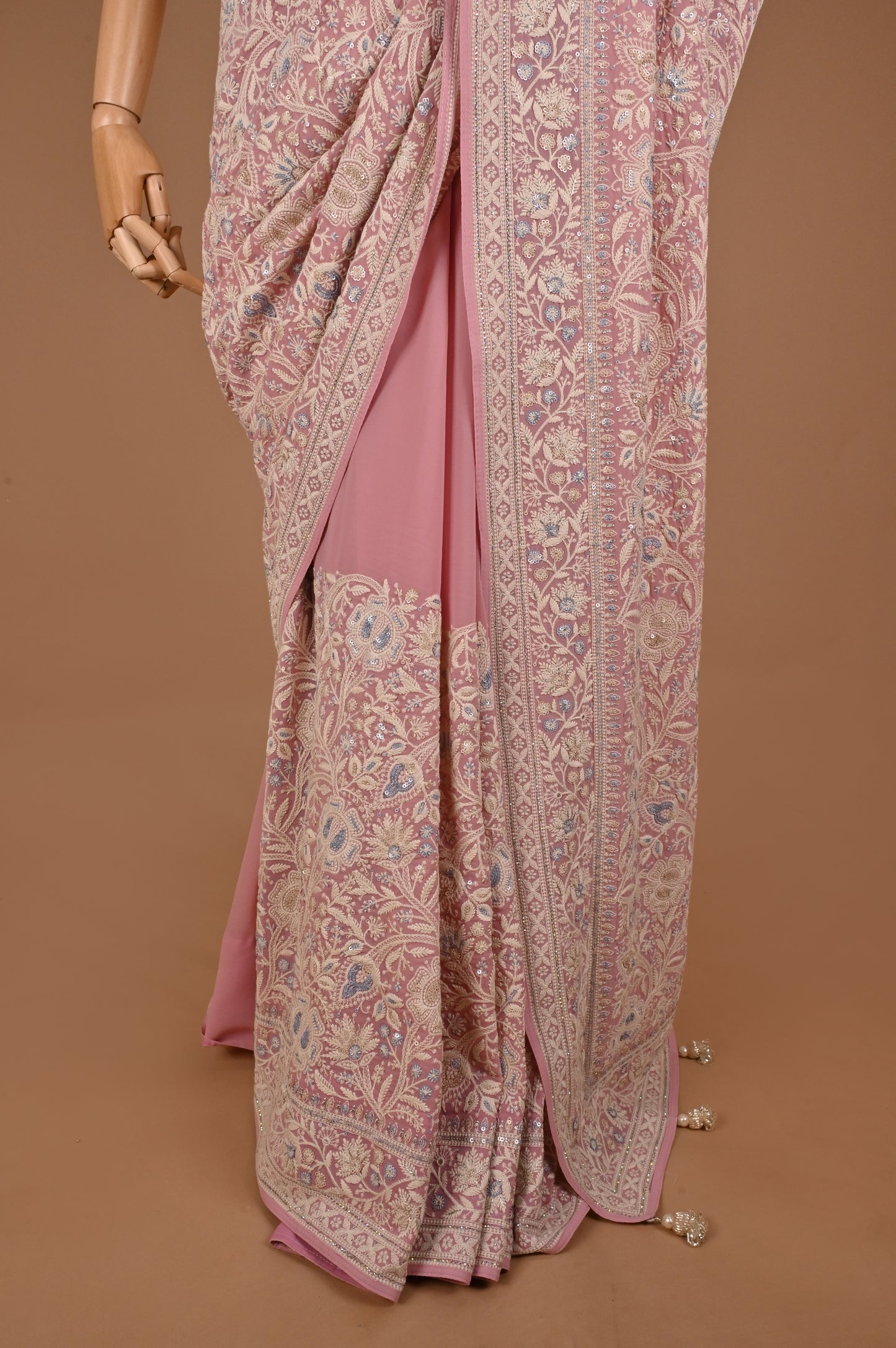 Pastel Pink Blossom Saree with Tassels