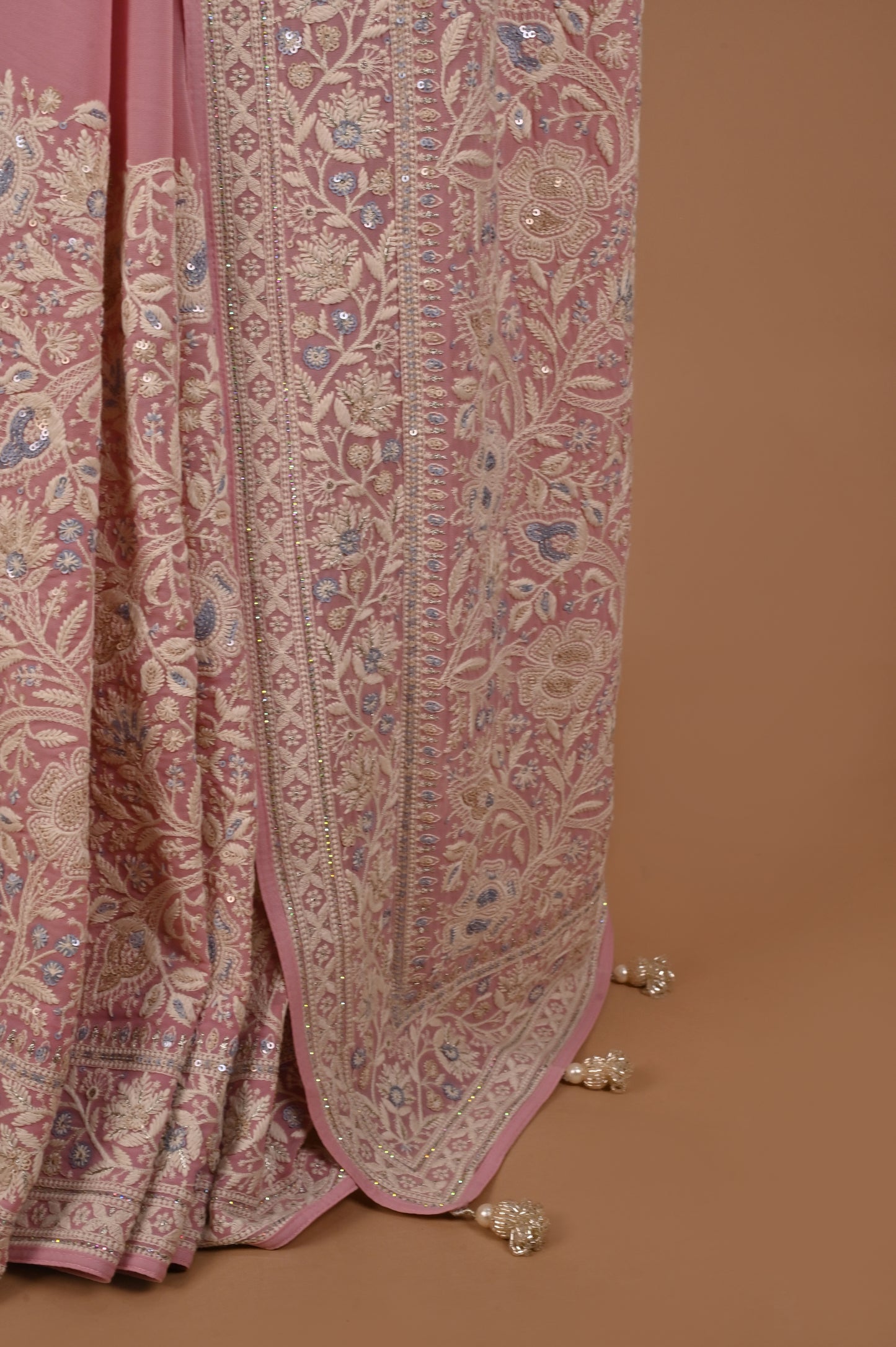 Pastel Pink Blossom Saree with Tassels