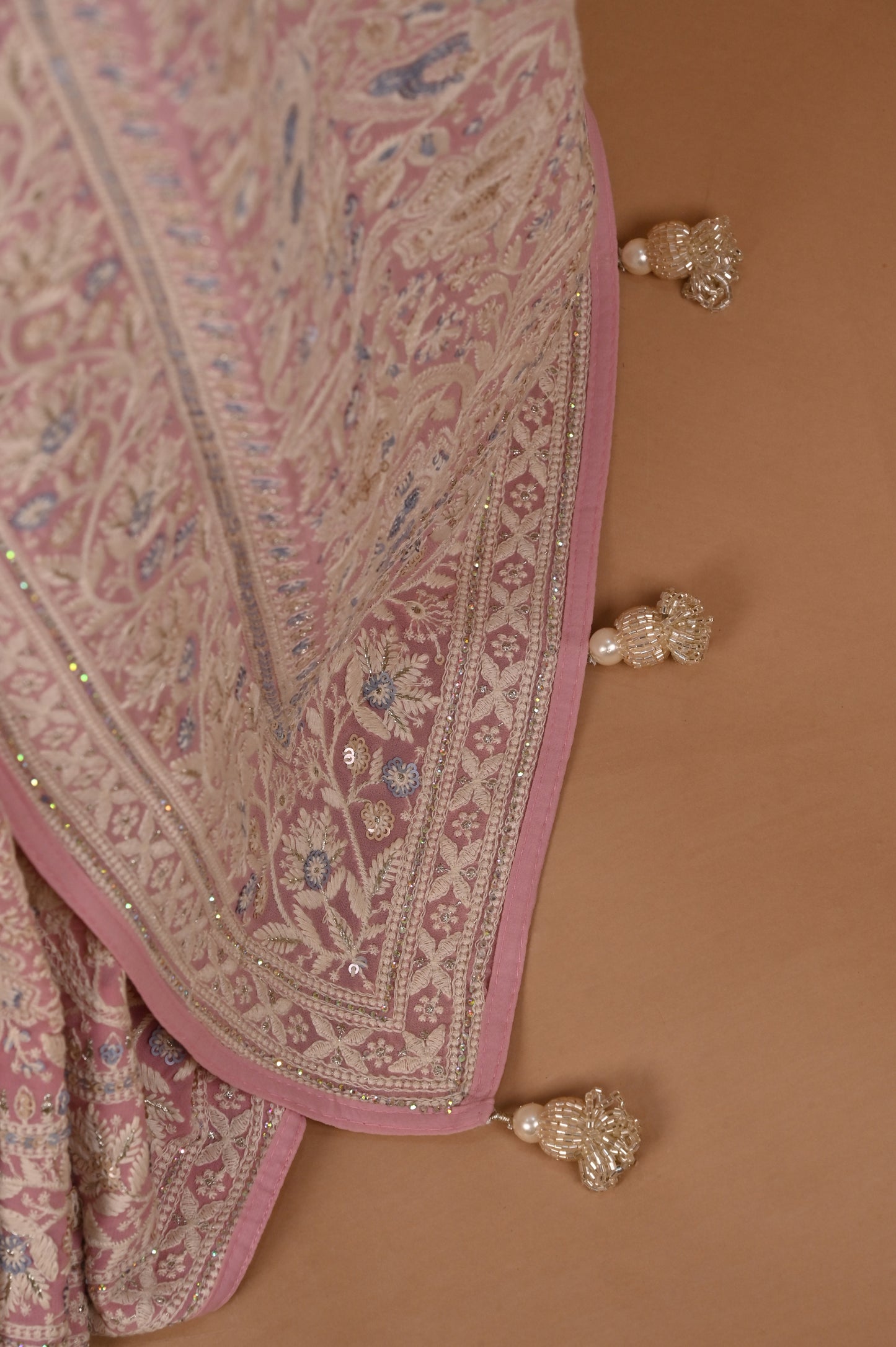 Pastel Pink Blossom Saree with Tassels