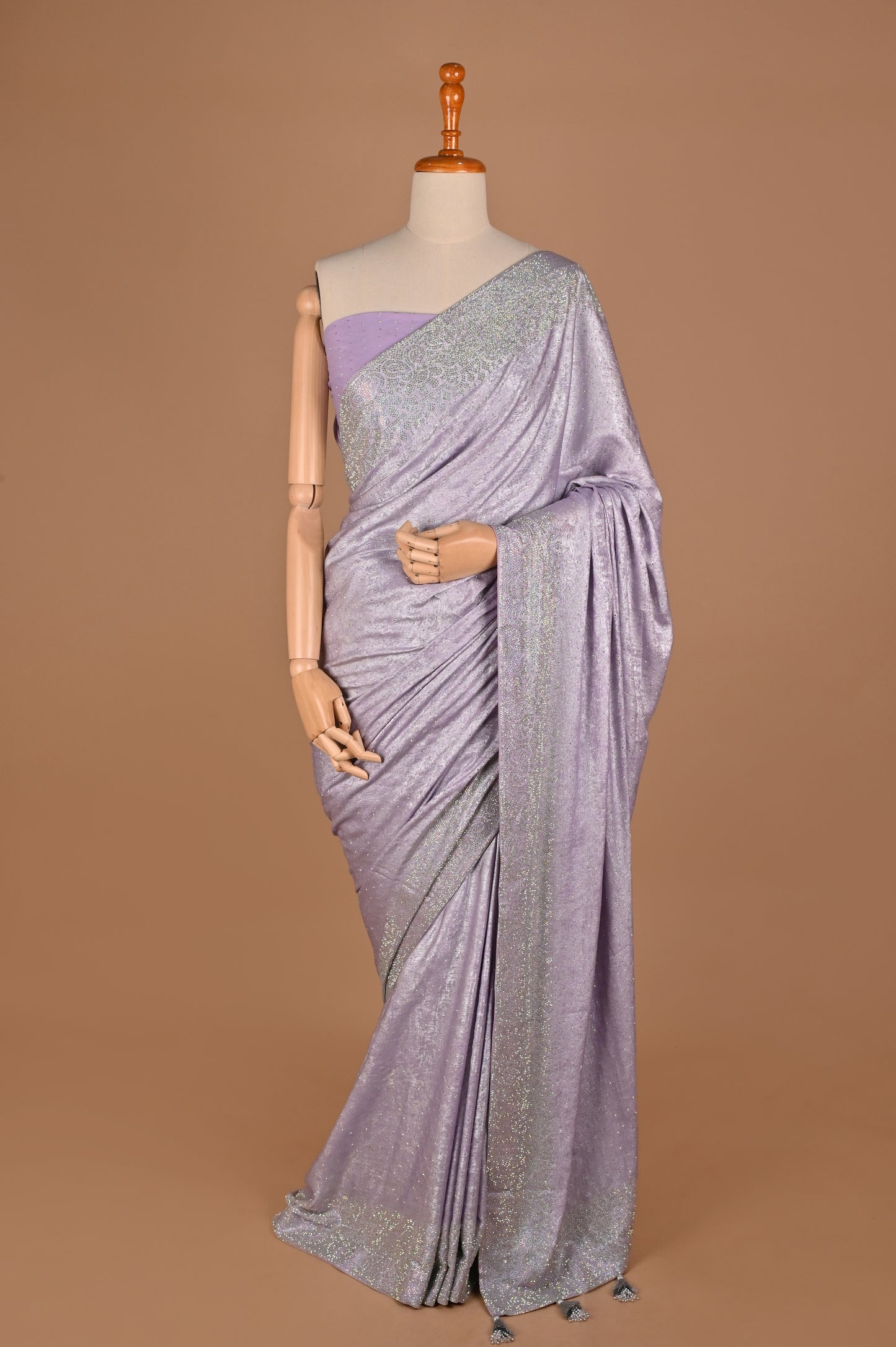 Lilac Luxe Suede Satin Saree with Swarovski Embellishments