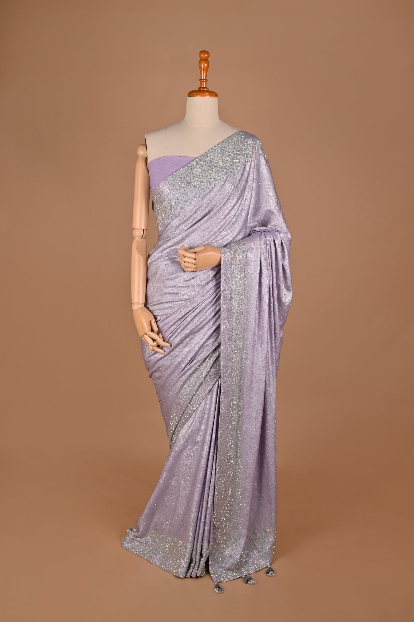 Lilac Luxe Suede Satin Saree with Swarovski Embellishments