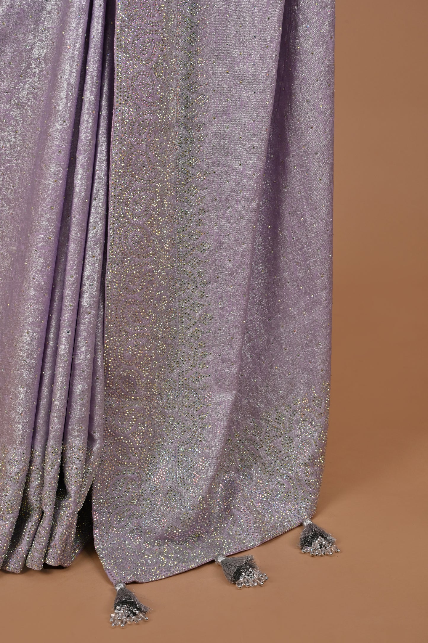 Lilac Luxe Suede Satin Saree with Swarovski Embellishments