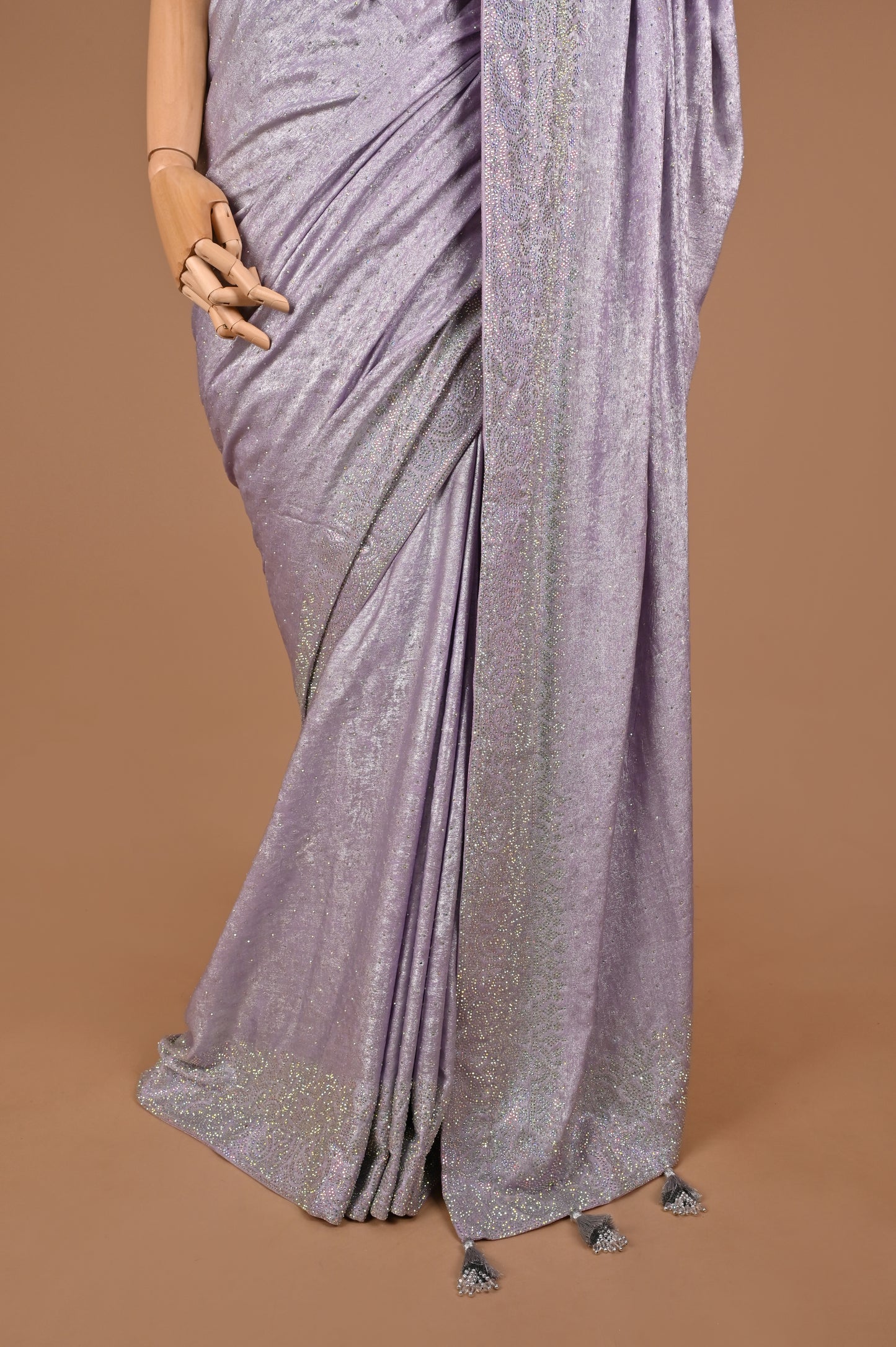 Lilac Luxe Suede Satin Saree with Swarovski Embellishments