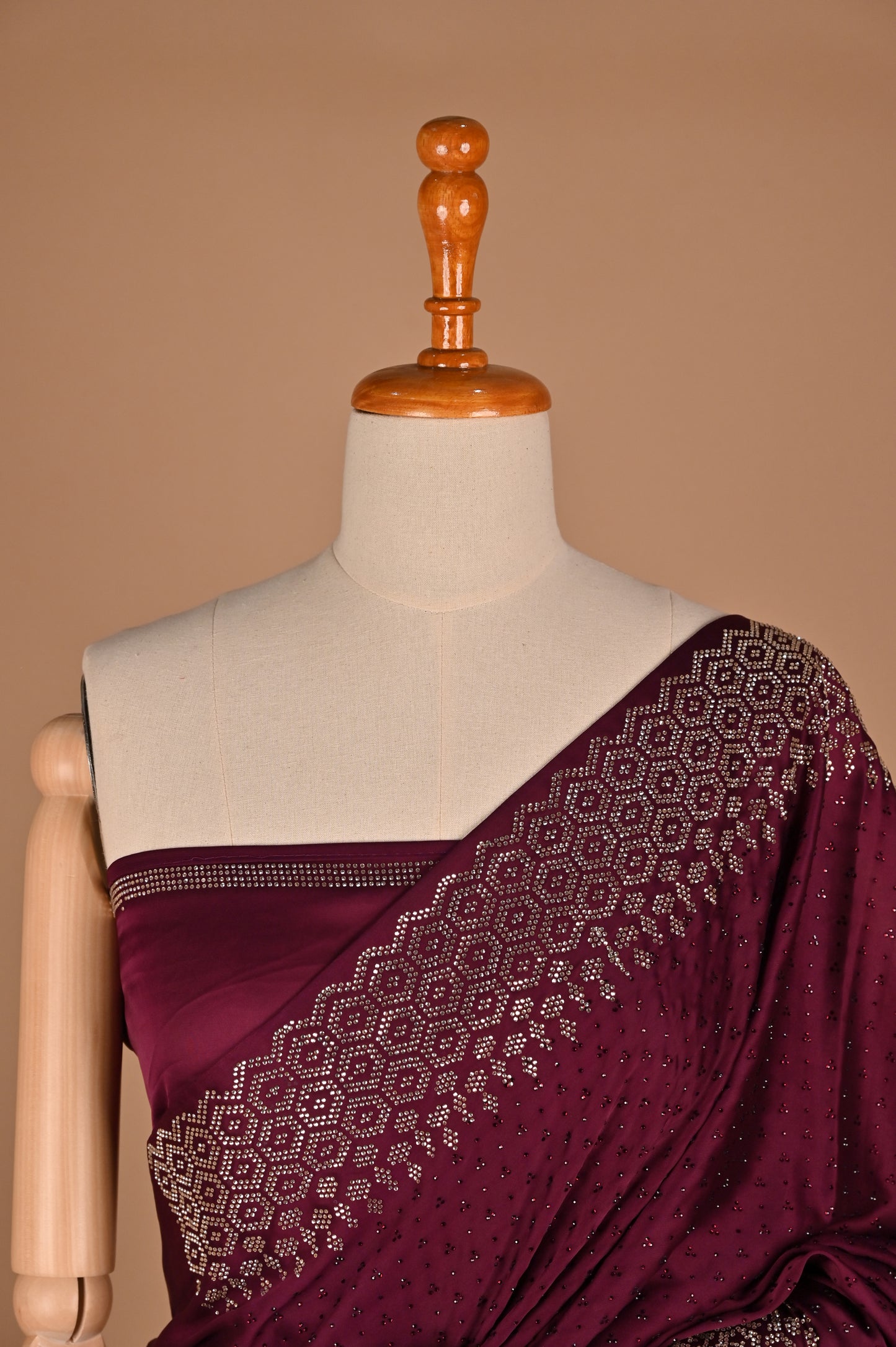 Wine Radiance Satin Saree with Swarovski Accents