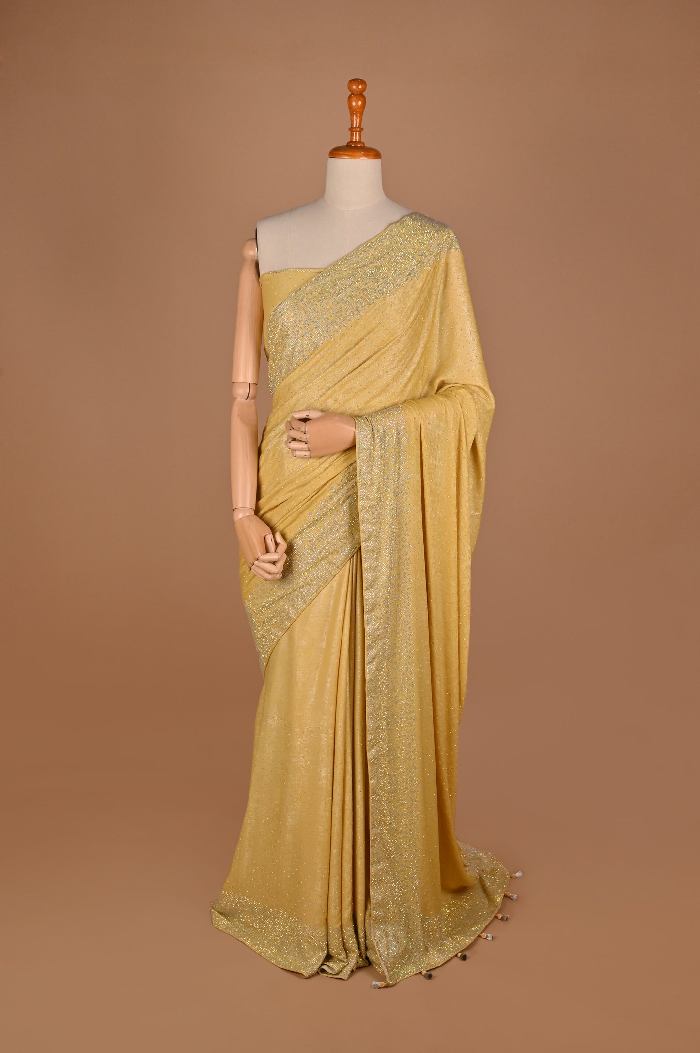 Lemon Yellow Shimmer Suede Satin Saree with Swarovski Highlights