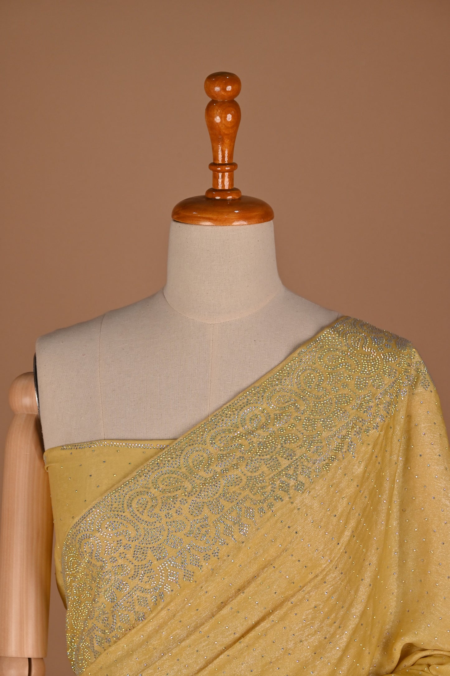 Lemon Yellow Shimmer Suede Satin Saree with Swarovski Highlights