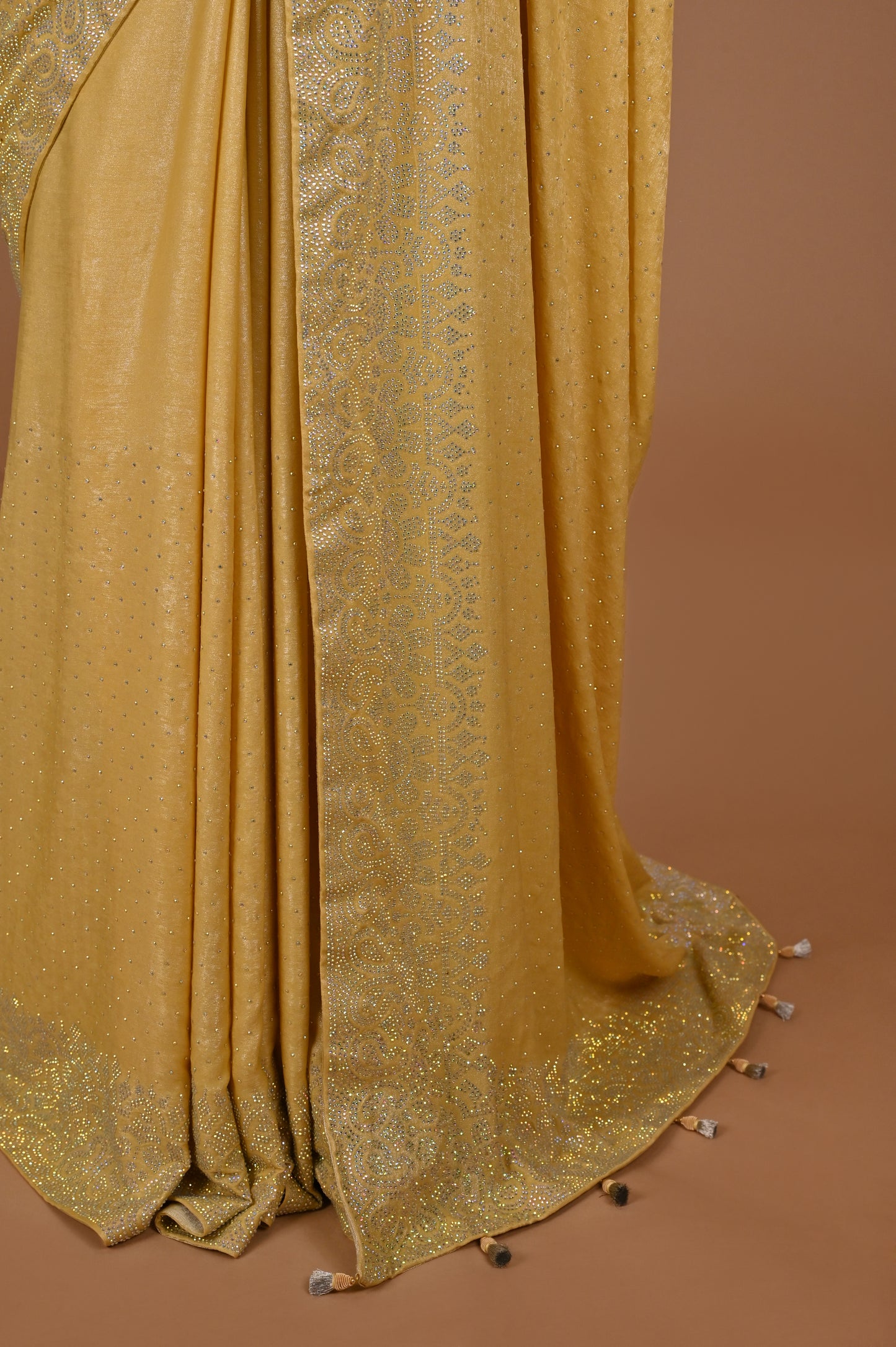 Lemon Yellow Shimmer Suede Satin Saree with Swarovski Highlights