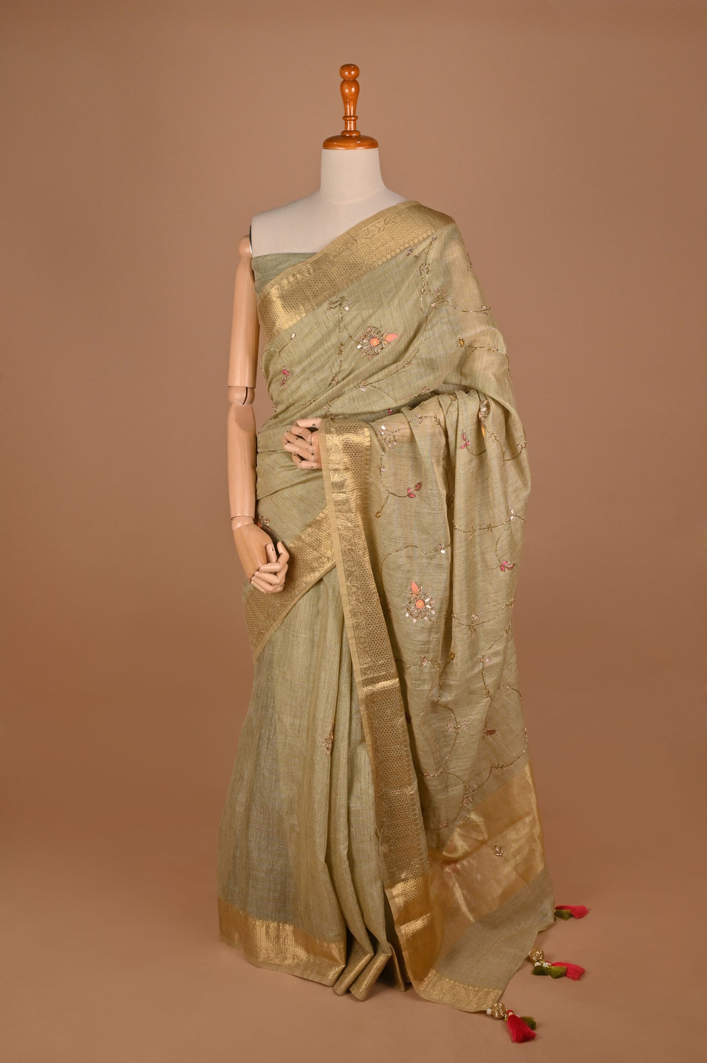 Pistachio Green Kota Cotton Silk Saree with Gota Patti