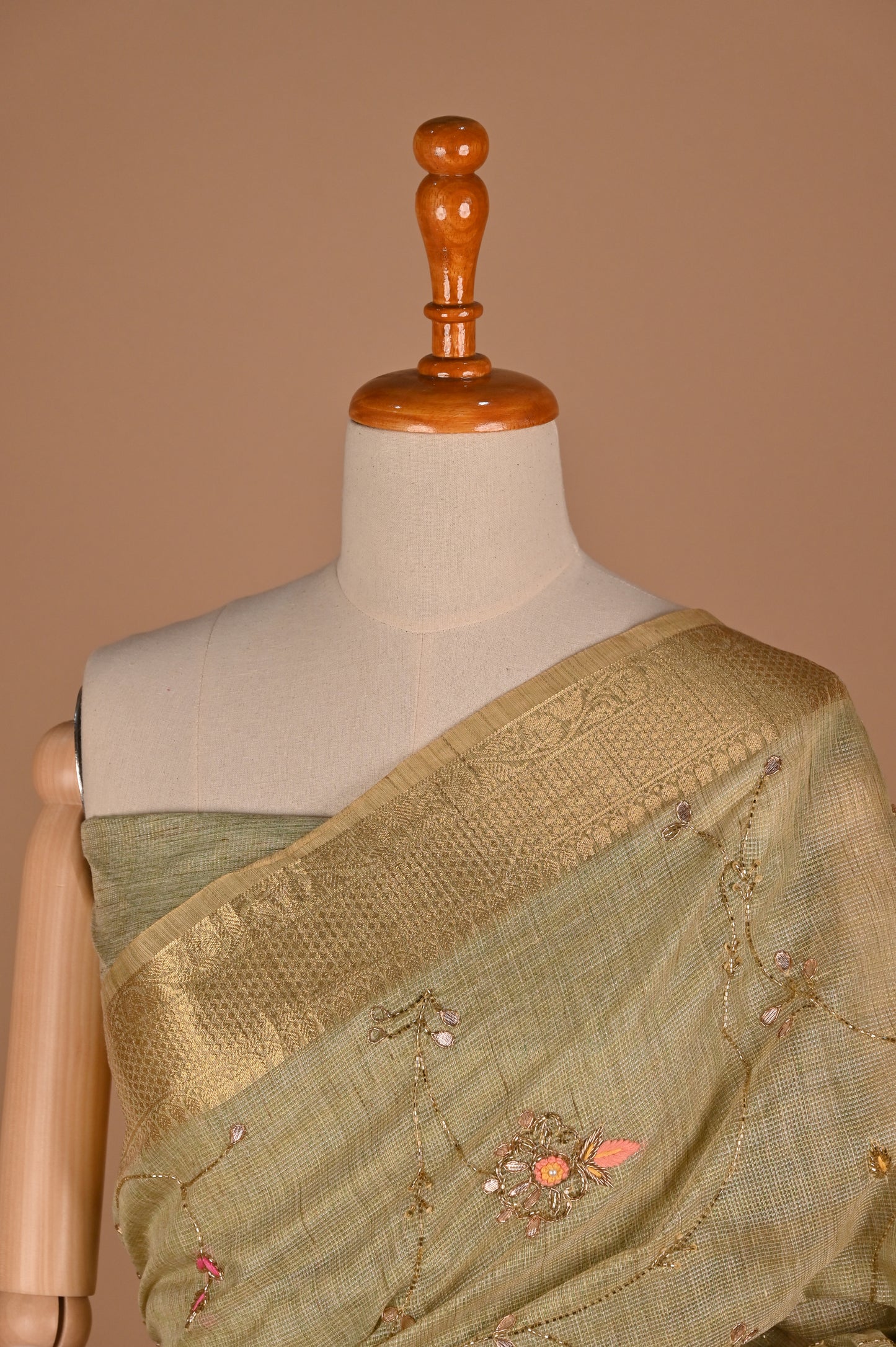 Pistachio Green Kota Cotton Silk Saree with Gota Patti