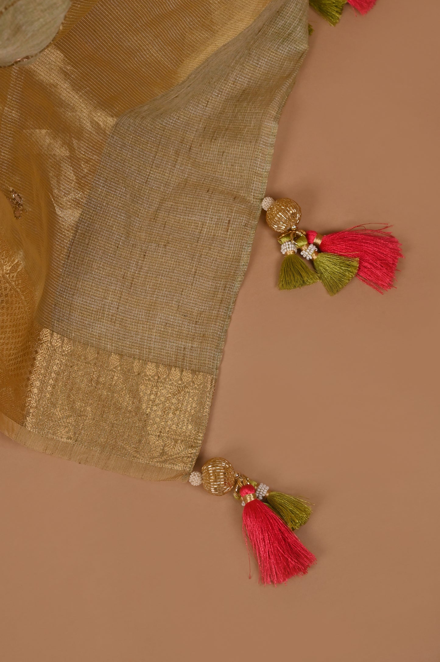 Pistachio Green Kota Cotton Silk Saree with Gota Patti