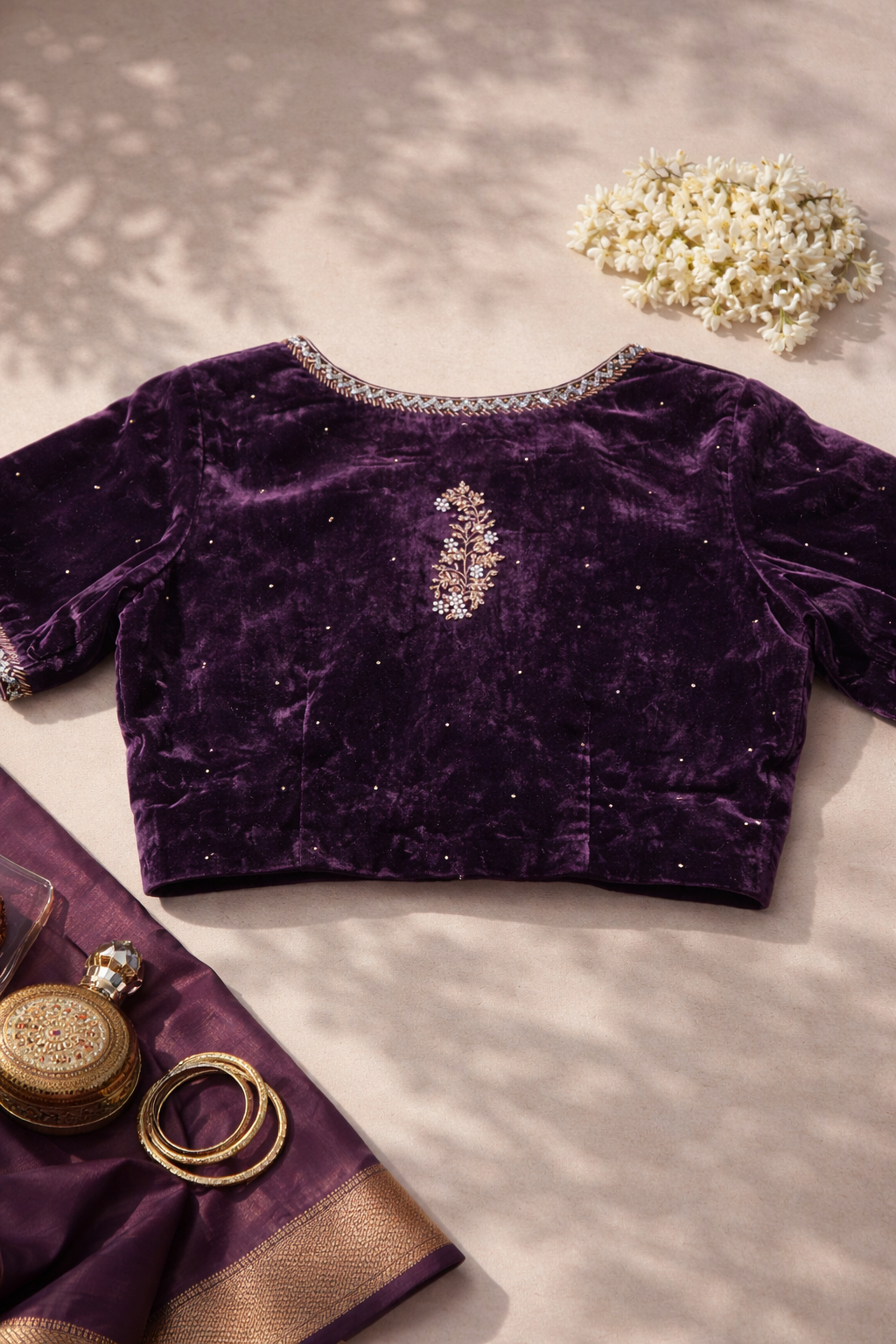 Imperial Purple Velvet Zardosi Blouse