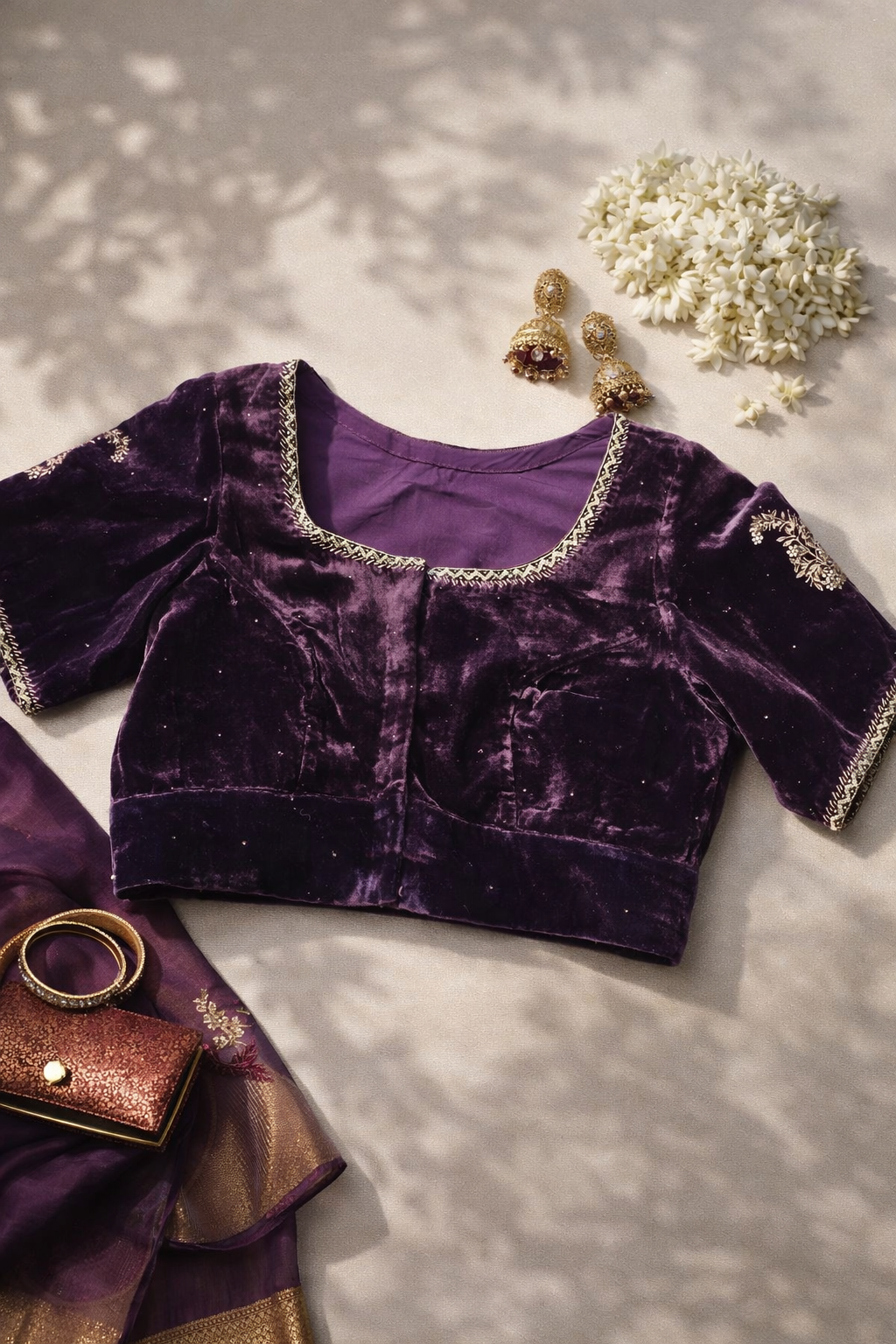 Imperial Purple Velvet Zardosi Blouse