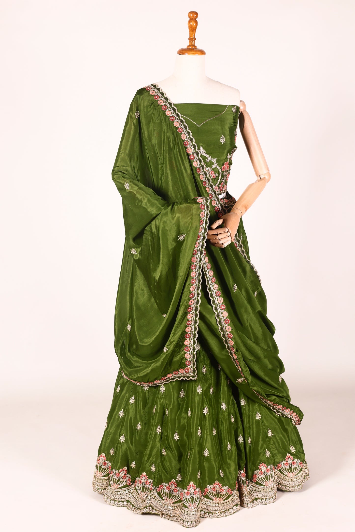 Mehendi Green Art Silk Lehenga with Computerised Embroidery, Tassels & Matching Dupatta