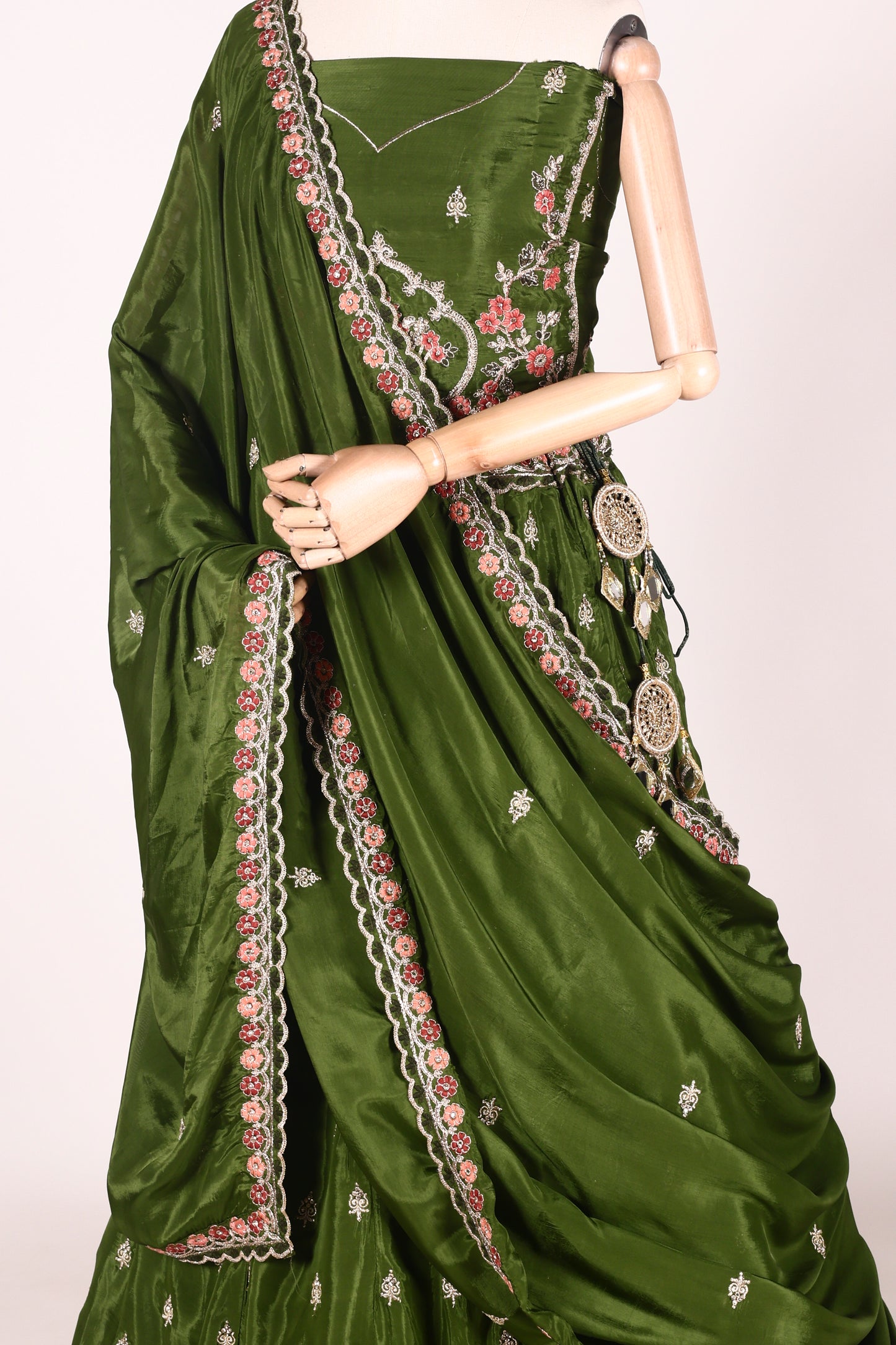 Mehendi Green Art Silk Lehenga with Computerised Embroidery, Tassels & Matching Dupatta