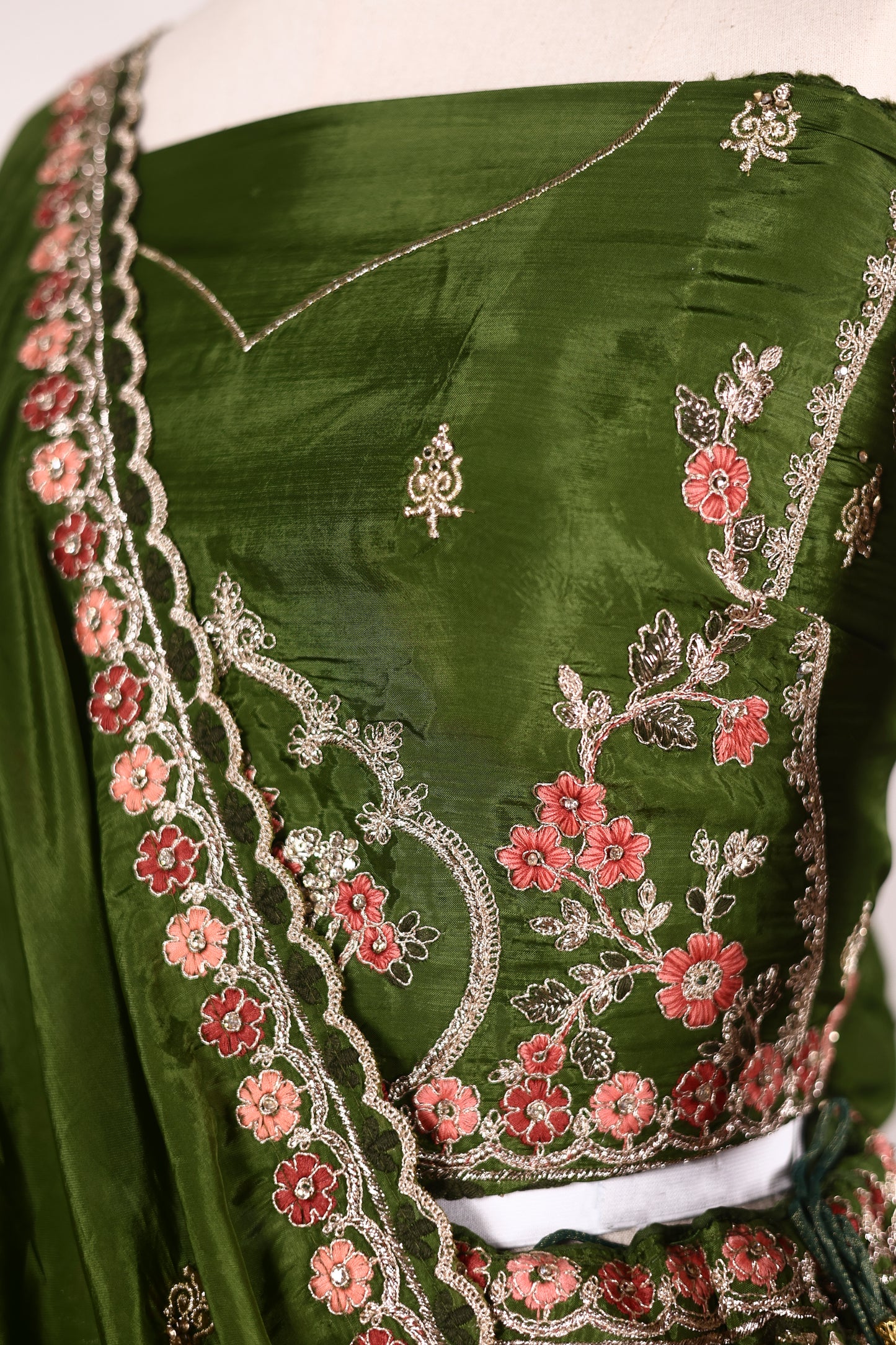 Mehendi Green Art Silk Lehenga with Computerised Embroidery, Tassels & Matching Dupatta