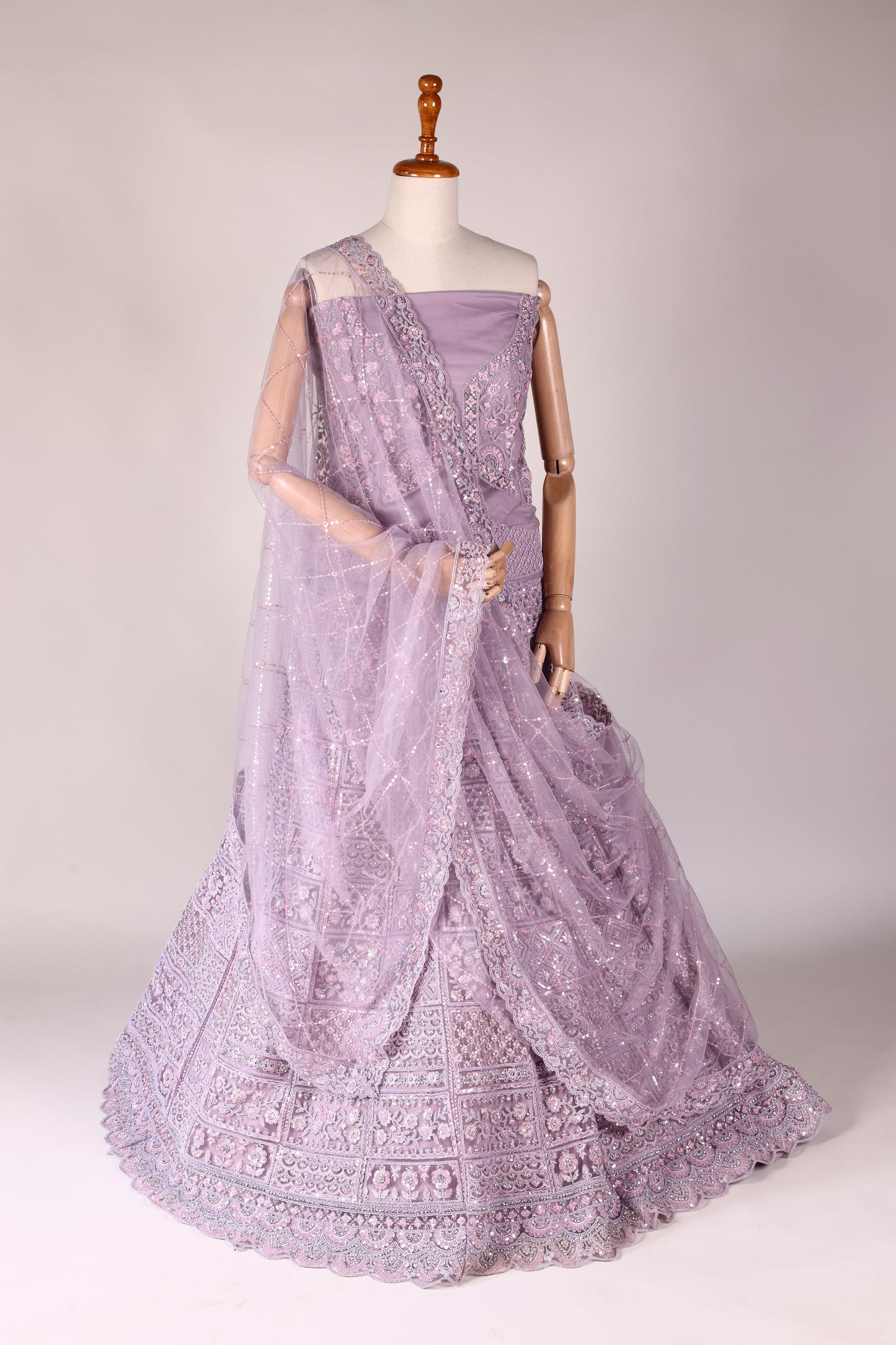 Light Lavender Net Lehenga with Cutdana & Sequin Embroidery, Tassels & Embroidered Dupatta