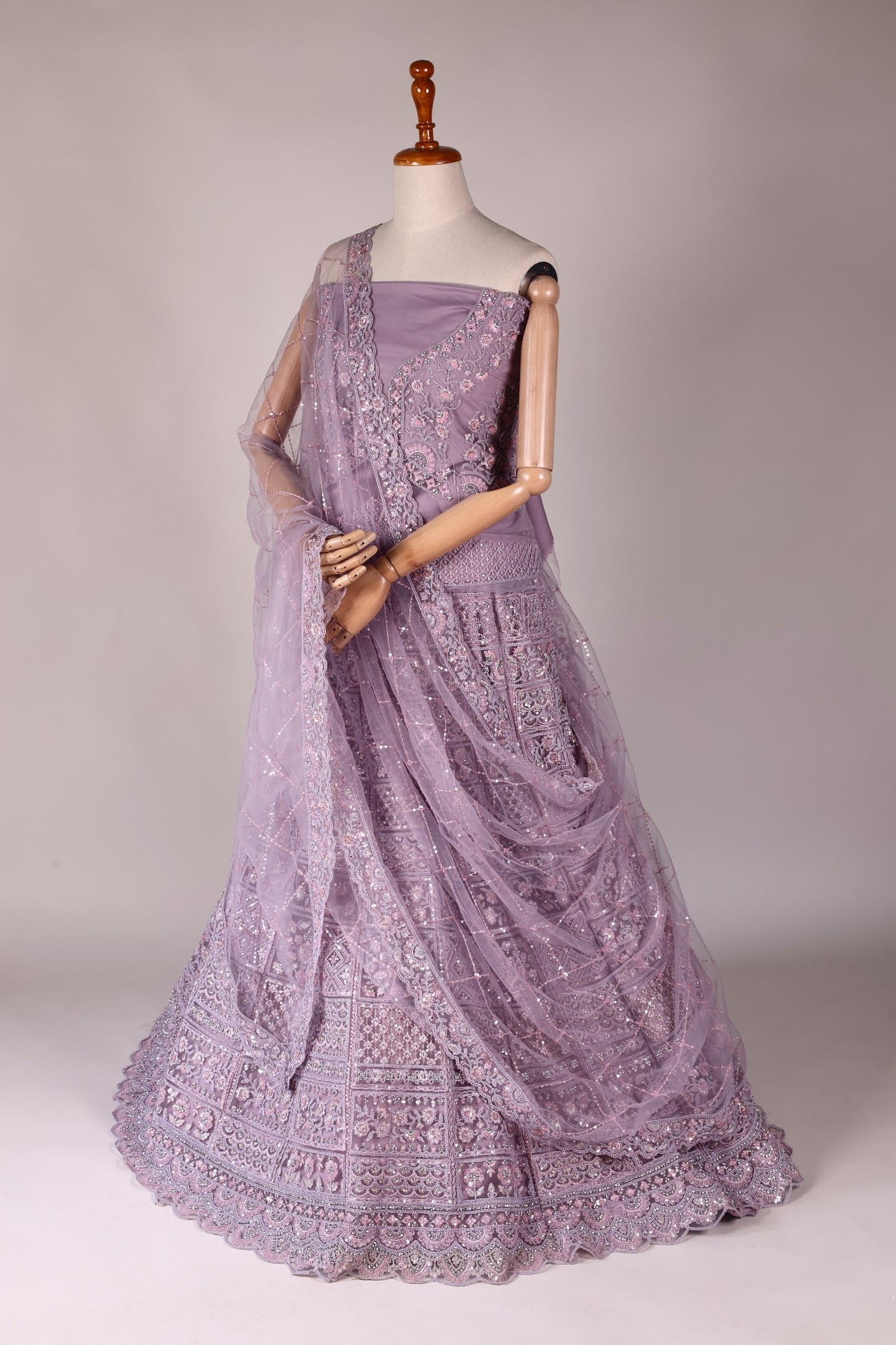 Light Lavender Net Lehenga with Cutdana & Sequin Embroidery, Tassels & Embroidered Dupatta
