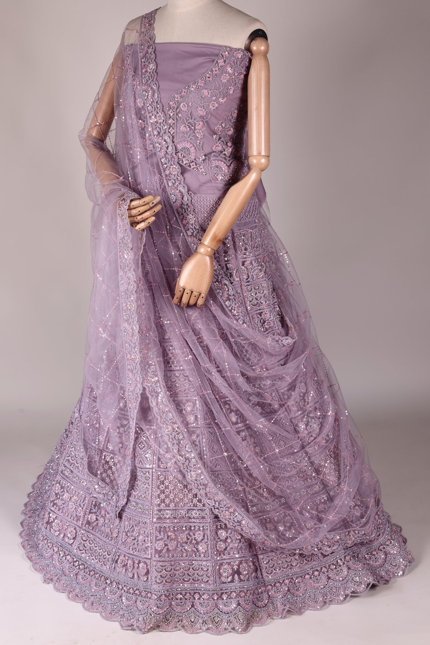 Light Lavender Net Lehenga with Cutdana & Sequin Embroidery, Tassels & Embroidered Dupatta