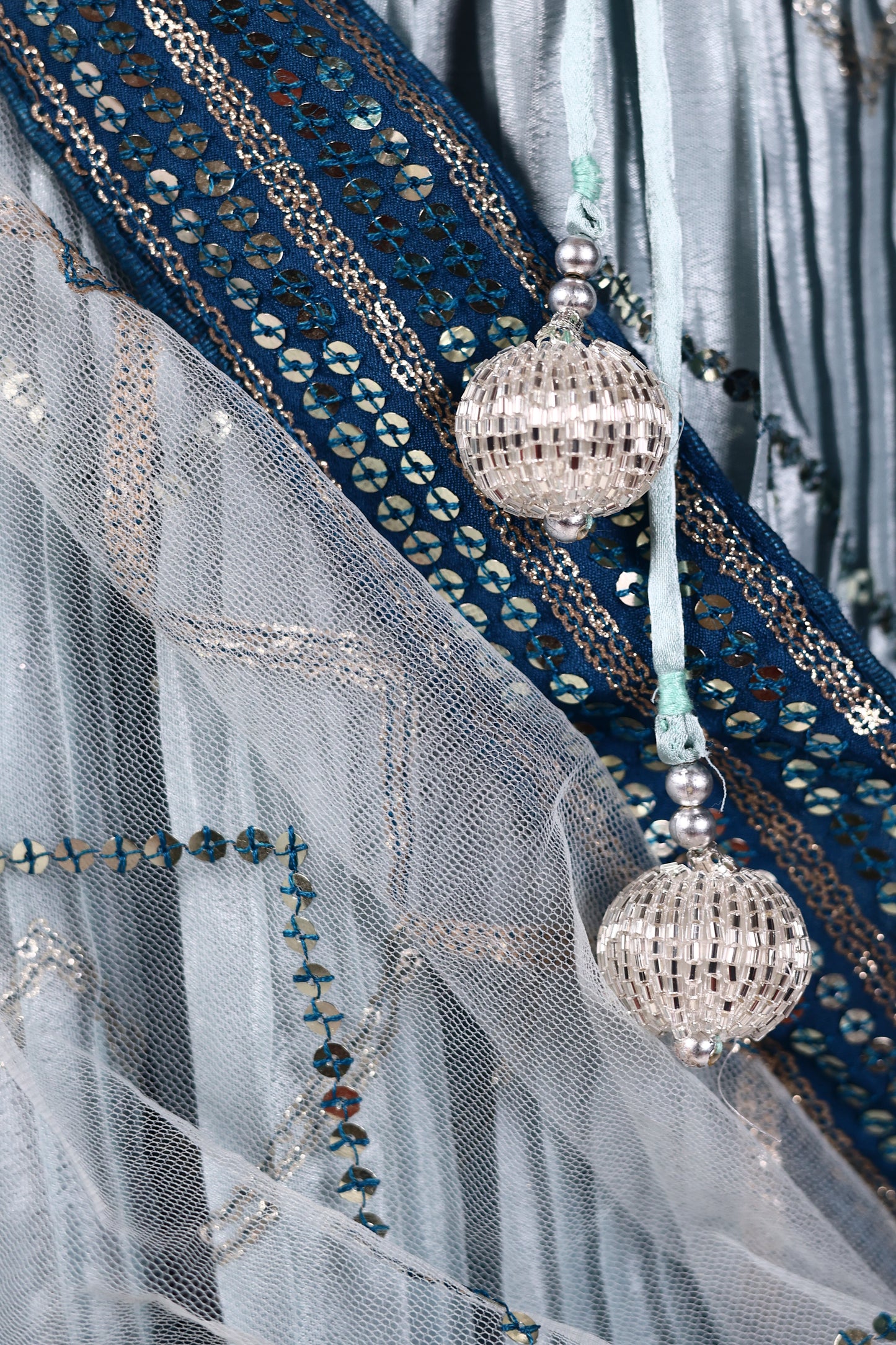 Blue & Light Blue Ombre Lehenga with All‑Over Sequin Embroidery and Ombre Net Dupatta