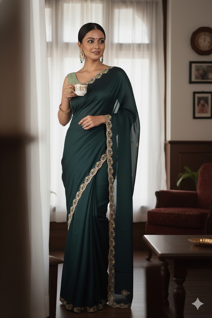 Teal Green Elegance: Handcrafted Organza Saree