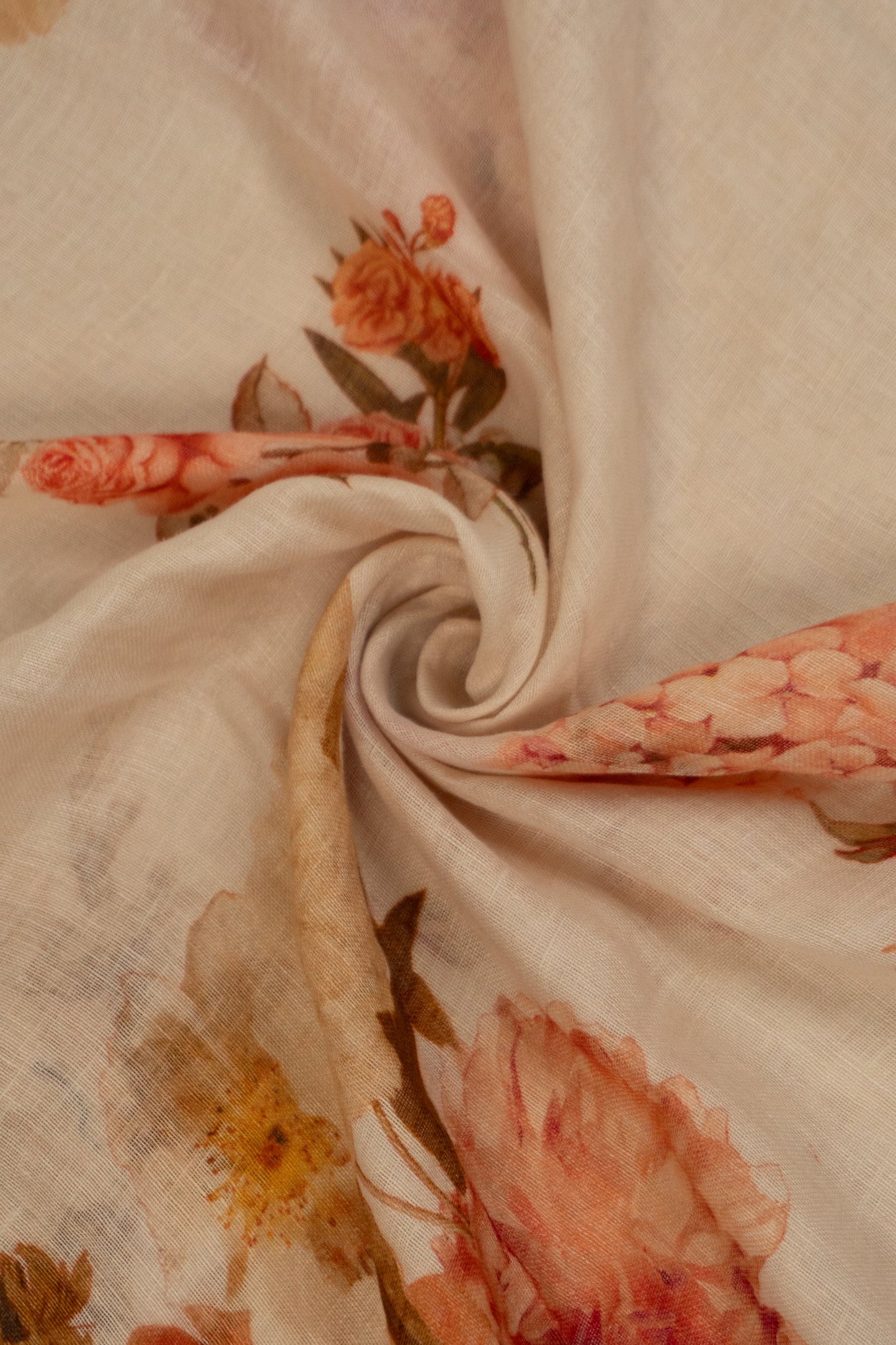 Cream and Maroon Linen Saree with Brocade Facing and Pearl Tassels on Pallu