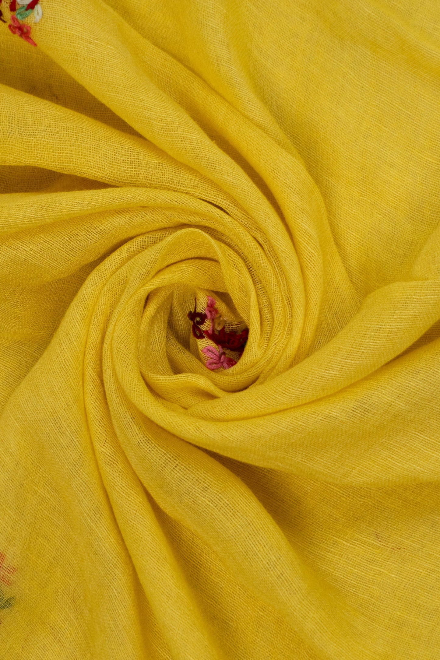 Yellow and Magenta Linen Saree with Embroidered Floral Buttas